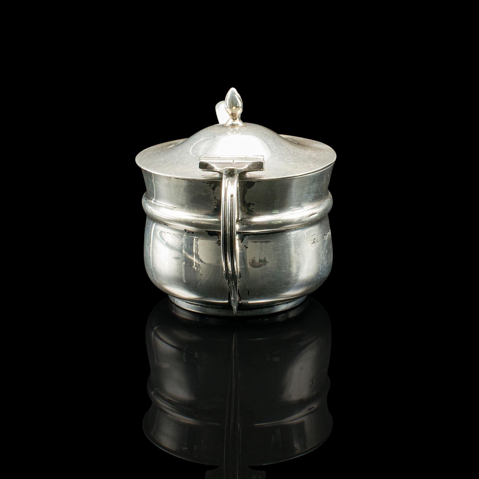 20th Century Antique Mustard Pot, English, Silver, Table Condiment Server, Hallmarked, 1919
