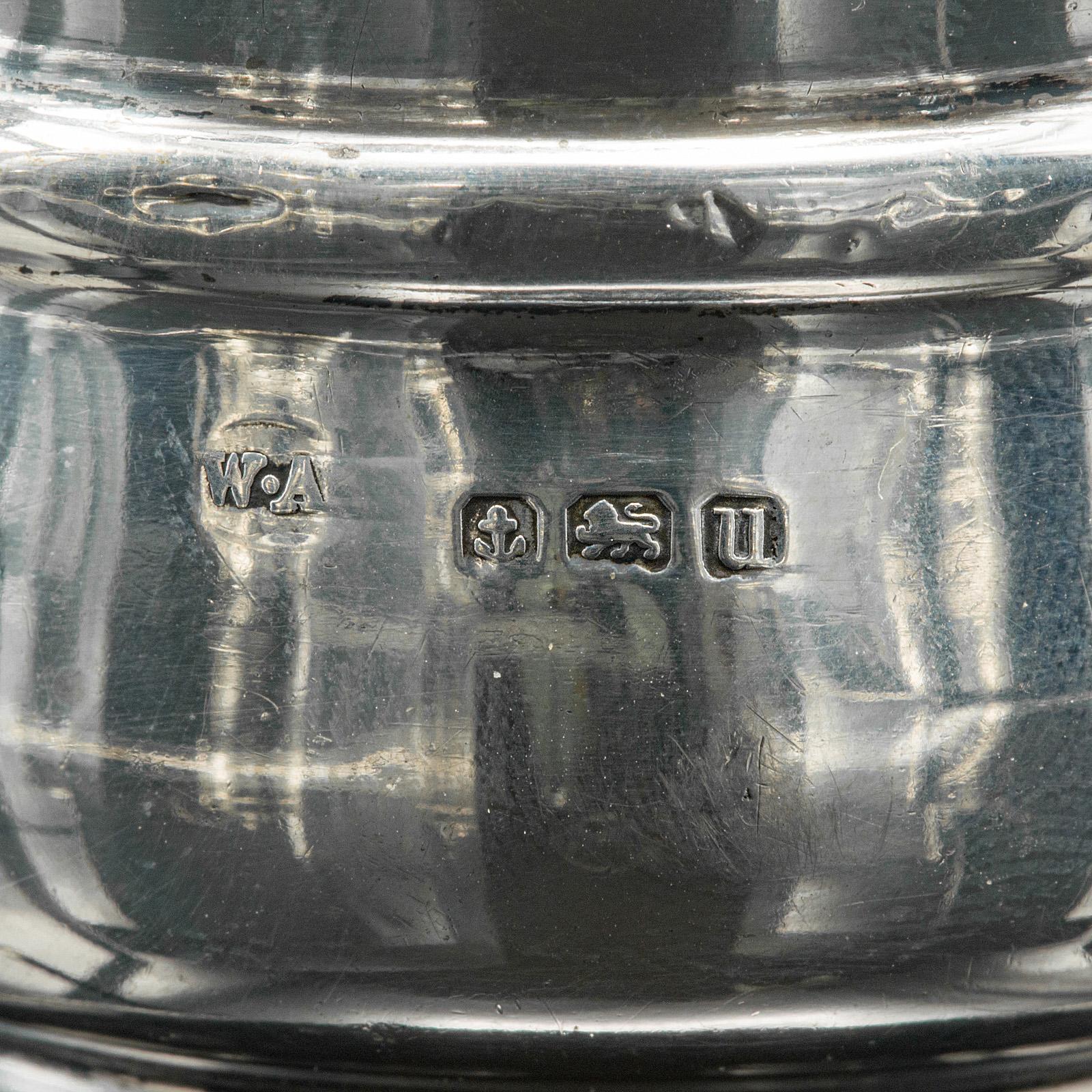 Antique Mustard Pot, English, Silver, Table Condiment Server, Hallmarked, 1919 2
