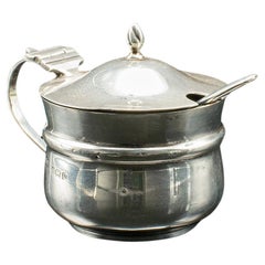 Pot à moutarde antique, anglais, argent, service à condiments de table, poinçonné, 1919