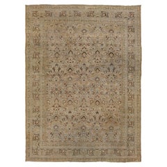 Antique Muted Tabriz Rug – Oversized Persian Floral Area Rug in Sage 
Sand
