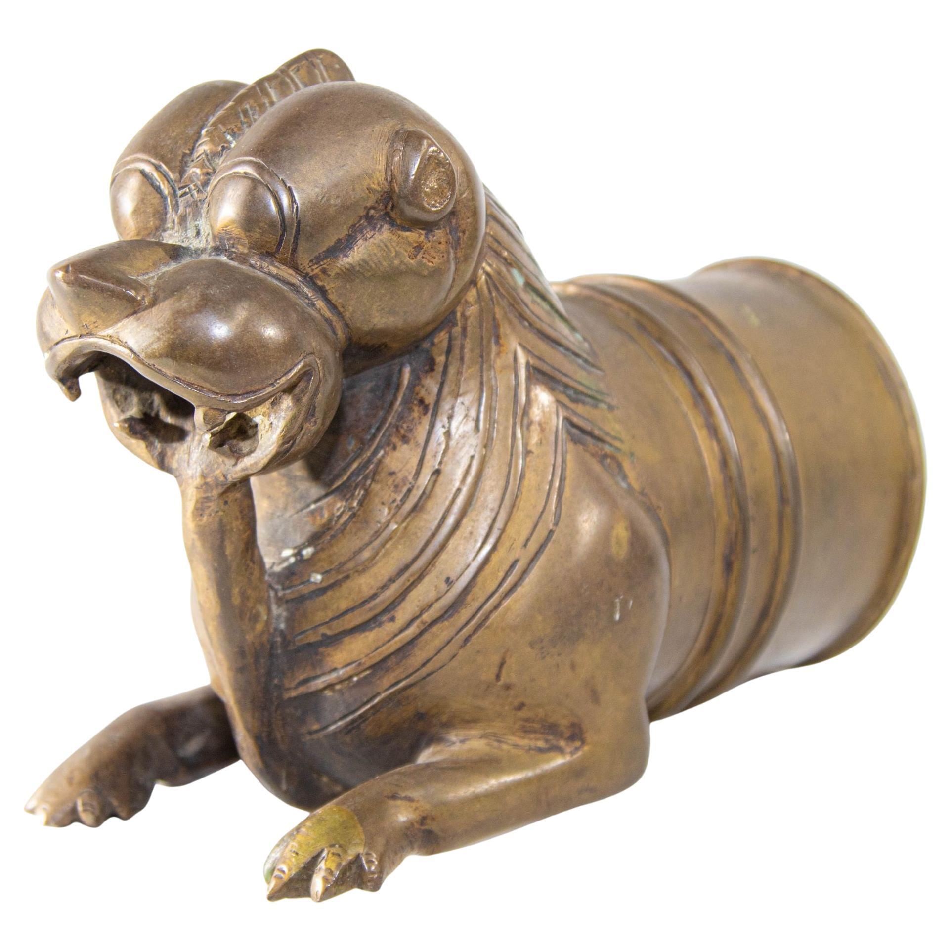 Antique Mythical Tiger Finial Bronze Palanquin Handle 18-19th Century For Sale