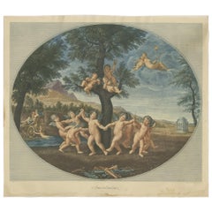 Antique Mythological Print of Amoretti Dancing to the God Amor, circa 1900