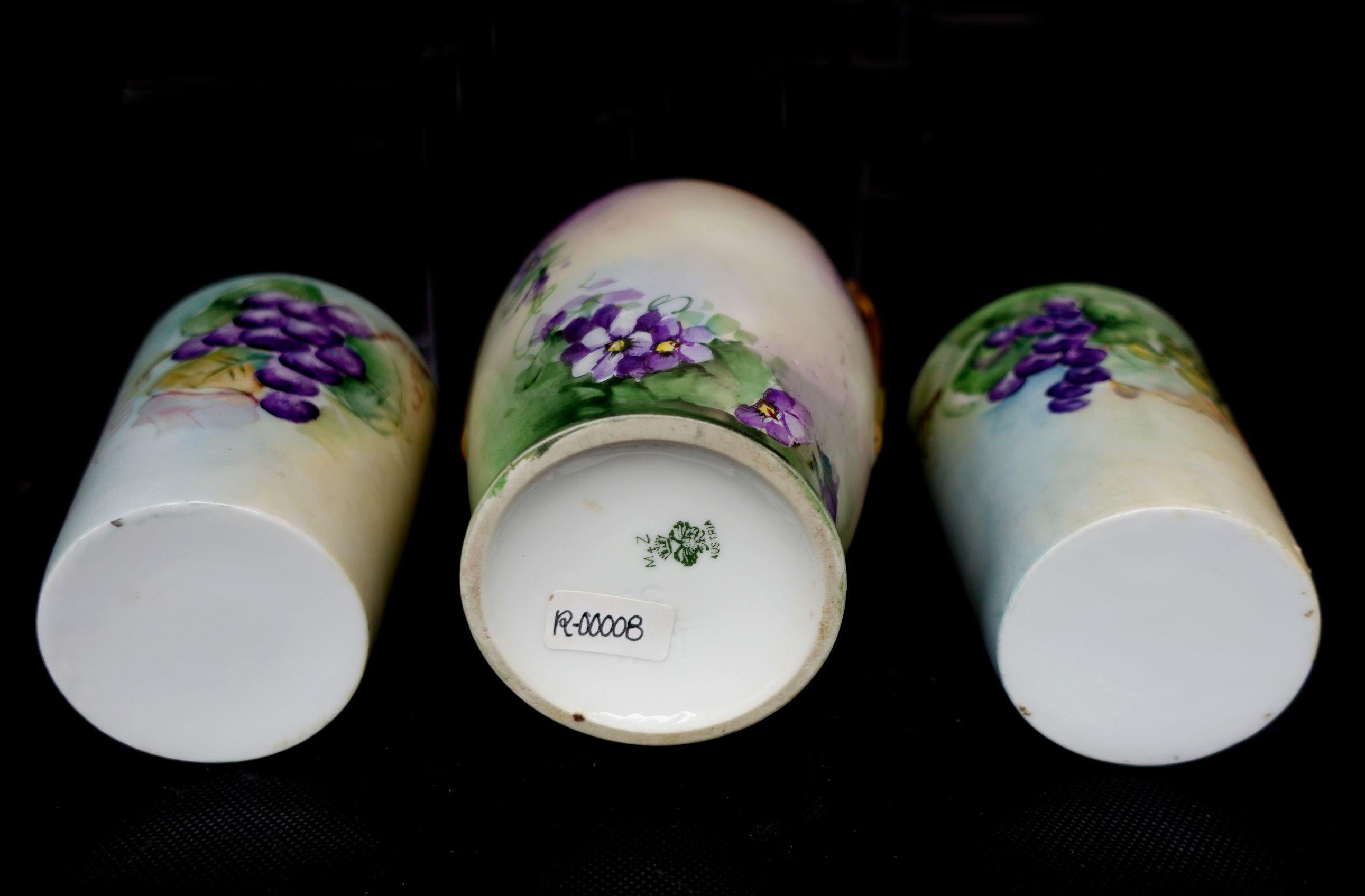 German Antique M.Z. Austria Porcelain Vase and Pair of Cups, #R00008 For Sale