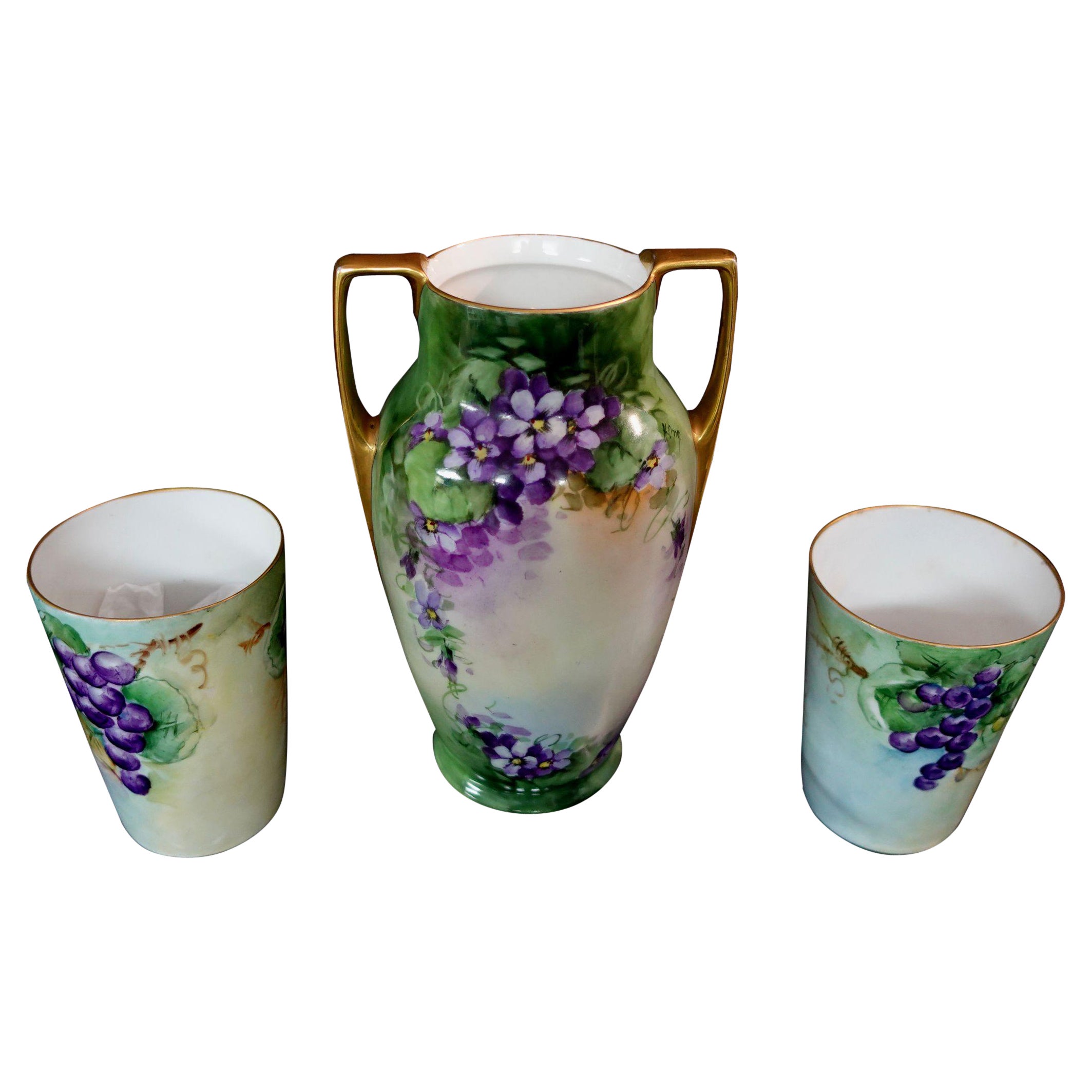 Antique M.Z. Vase et paire de tasses en porcelaine d'Autriche, #R00008 en vente