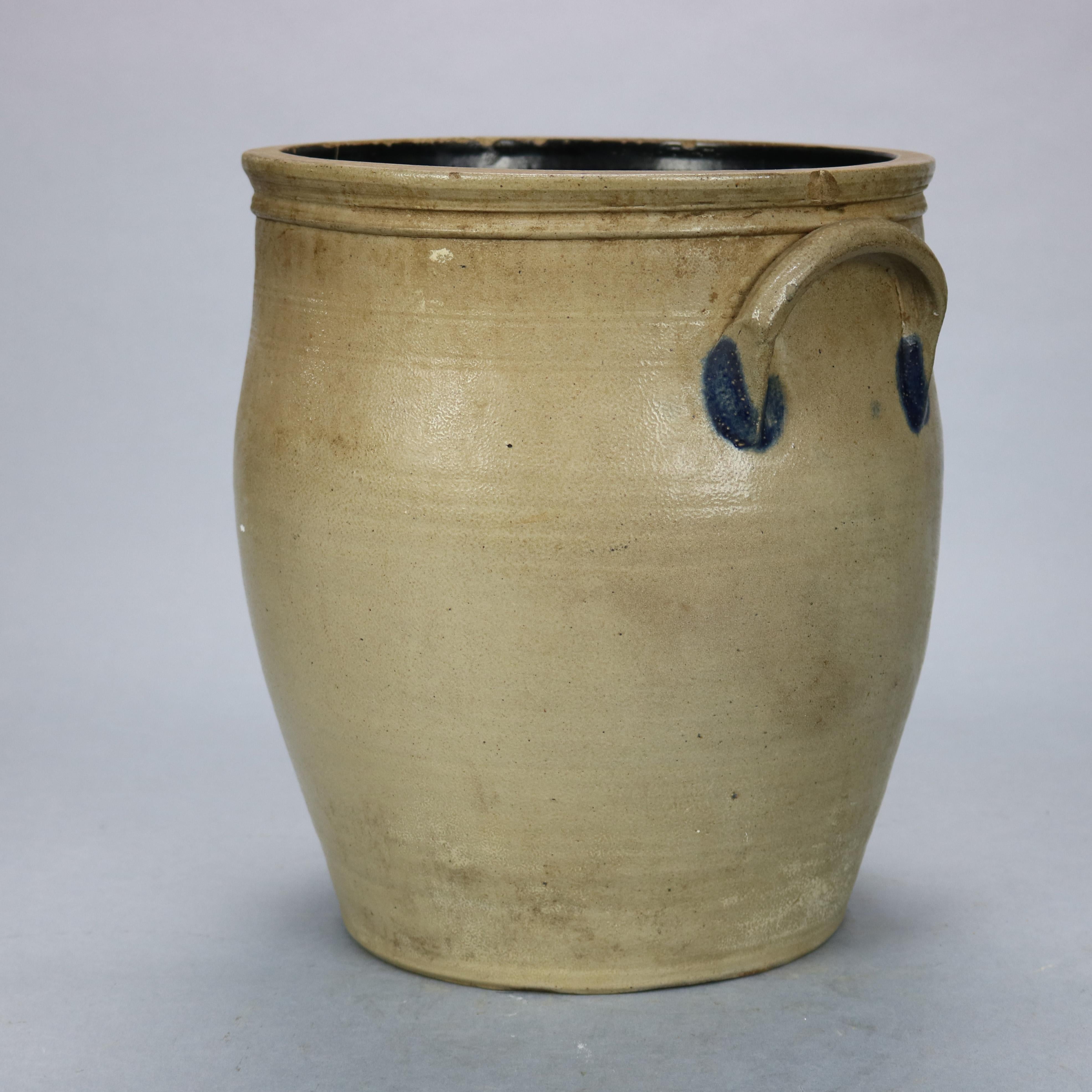 Fired Antique N Clark & Co Lyons Four-Gallon Blue Decorated Stoneware Crock, 19th C