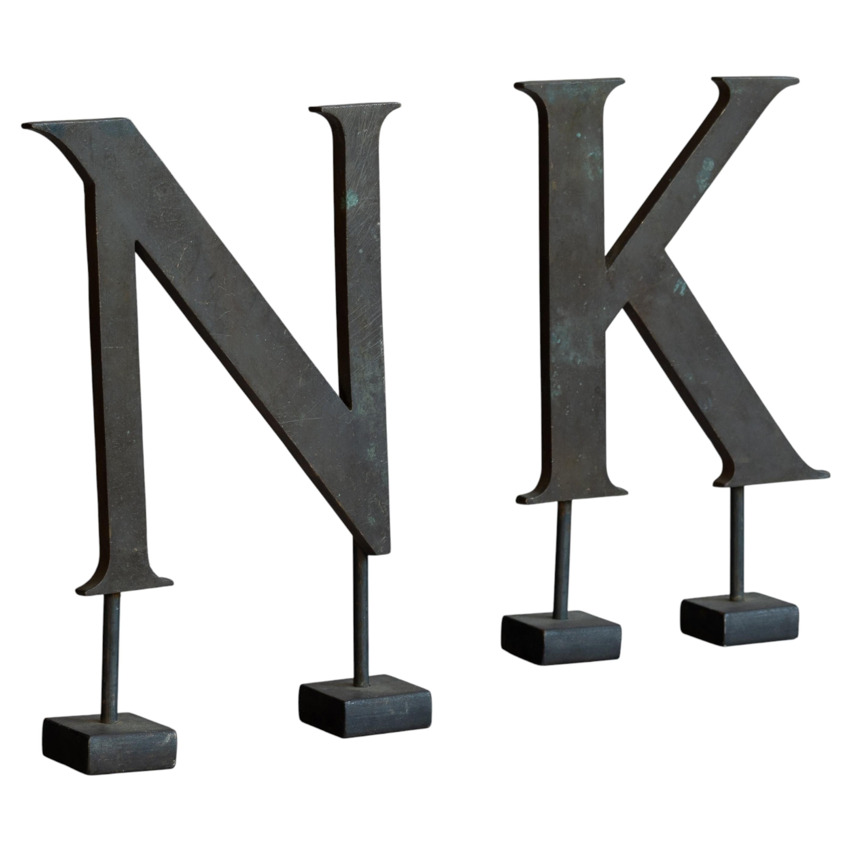 Antique N & K Solid Brass Shop Letters