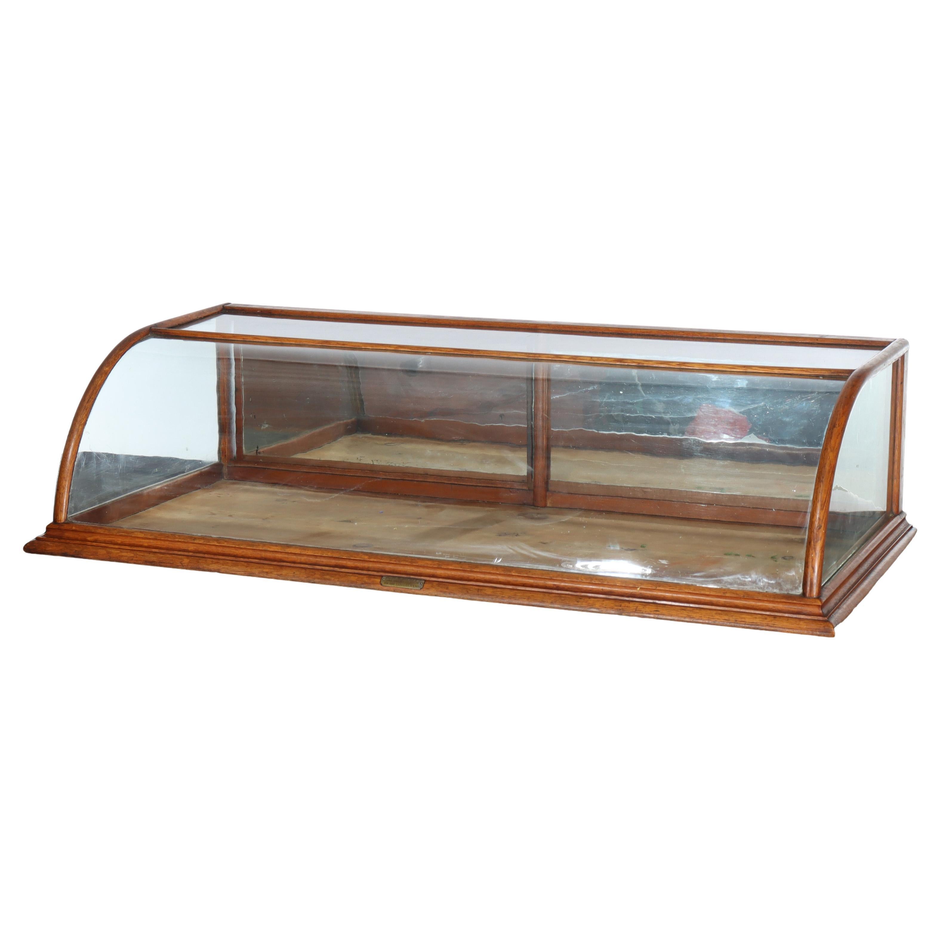 Antique N 
P Scott Oak Curved Glass Table Top Country Store Display Case c1900 en vente