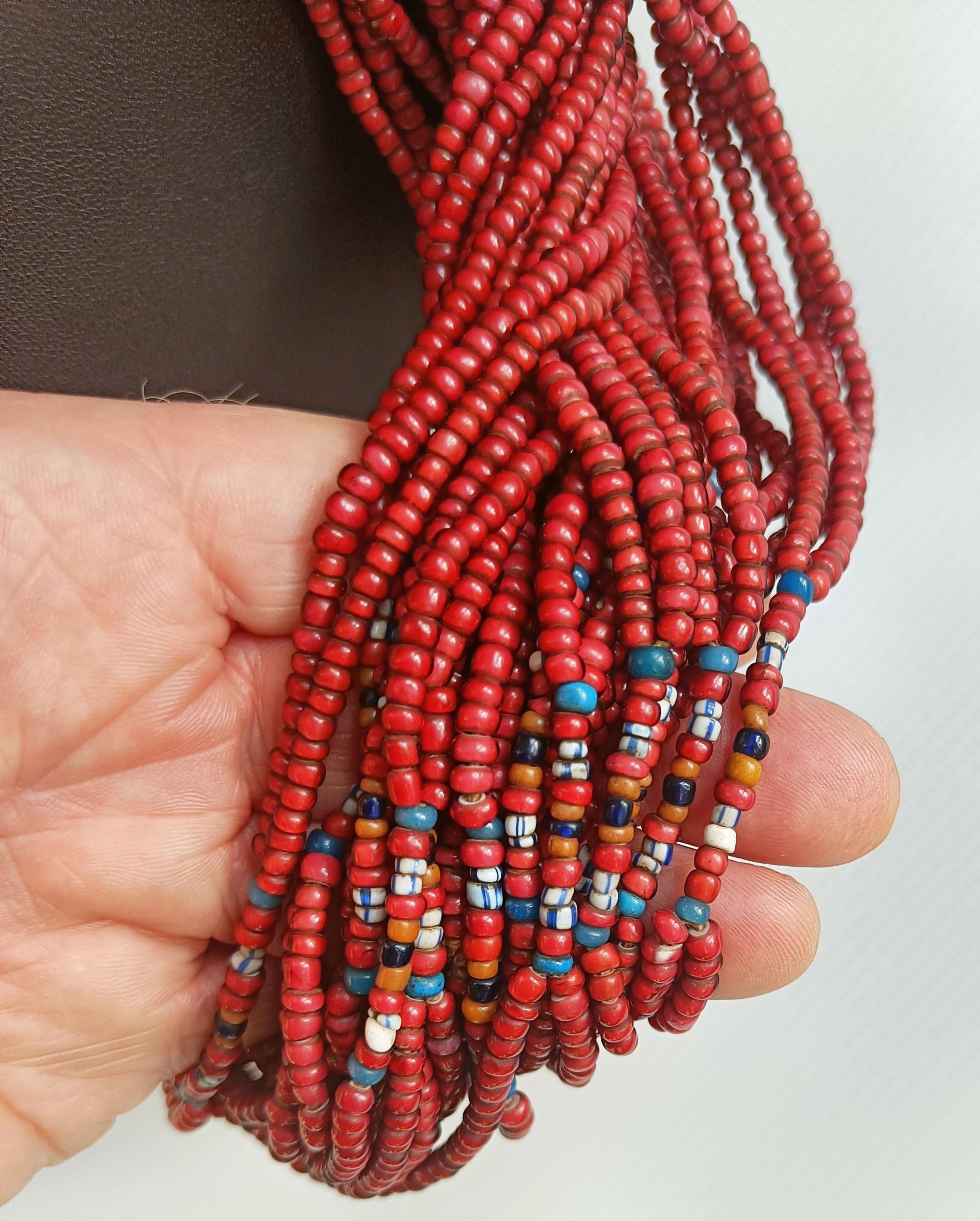 Hand-Crafted Antique Naga white heart bead necklace Konyak North India Asian Tribal Jewellery For Sale