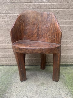 Antique Naga People's Hand -Carved Wooden Stump Chair, Early 20th Century