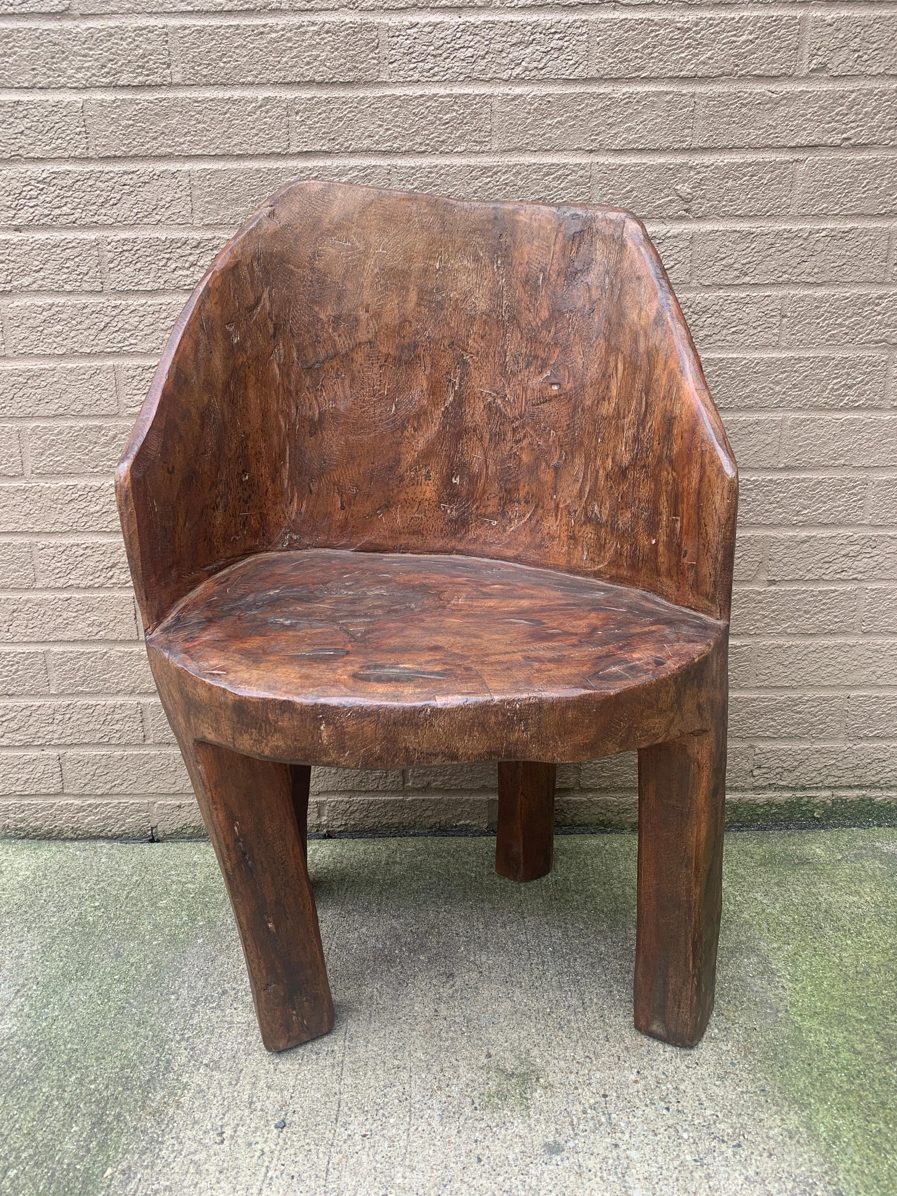 Rustic Antique Naga People's Hand -Carved Wooden Stump Chair, Early 20th Century For Sale