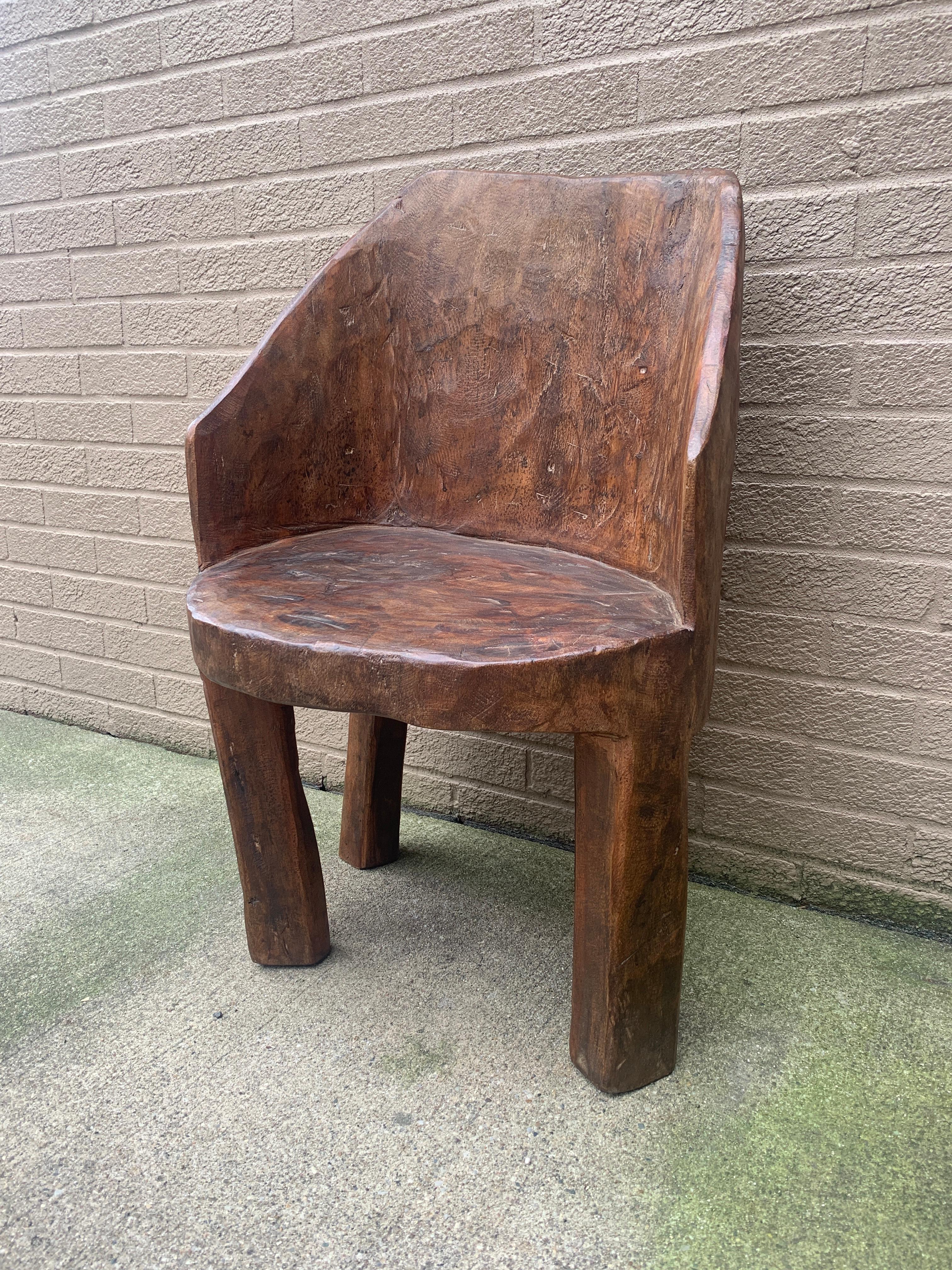 Indian Antique Naga People's Hand -Carved Wooden Stump Chair, Early 20th Century For Sale