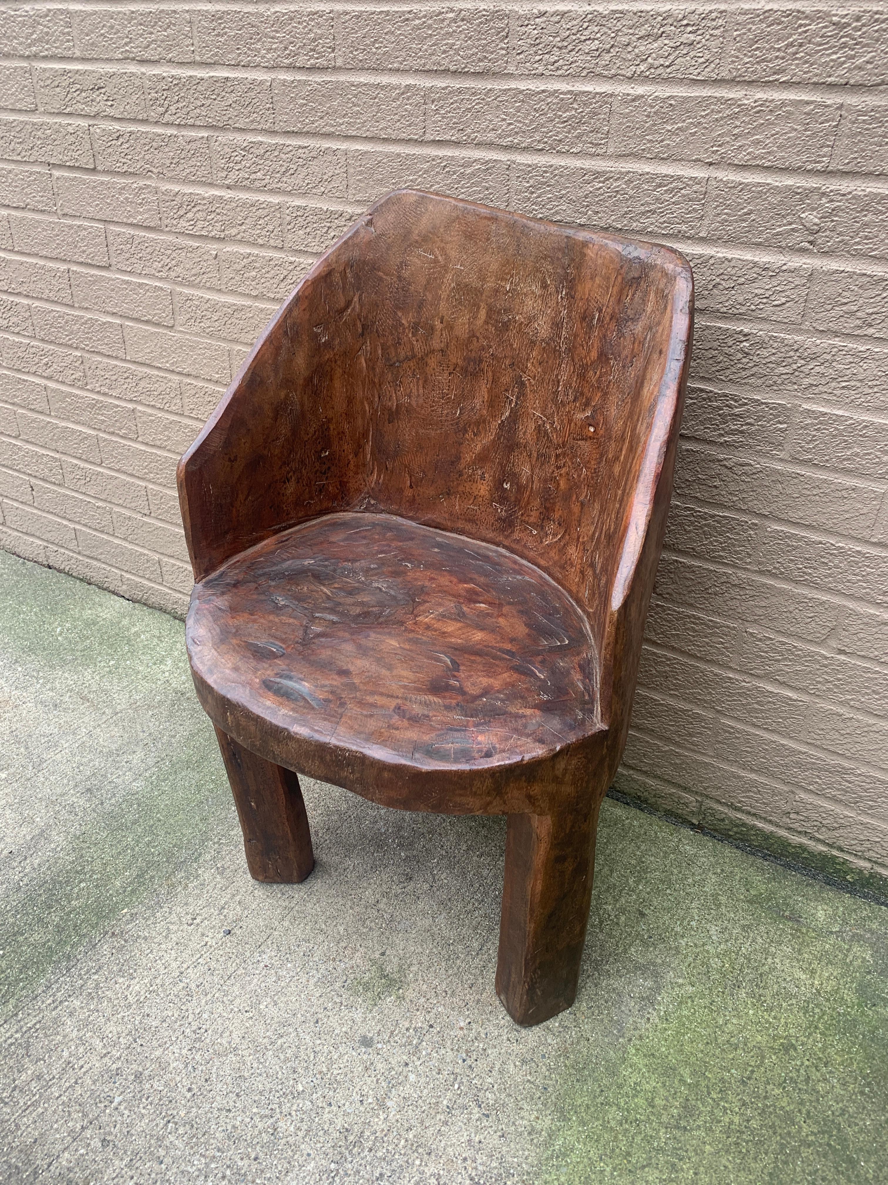 Antique Naga People's Hand -Carved Wooden Stump Chair, Early 20th Century In Good Condition For Sale In Elkhart, IN