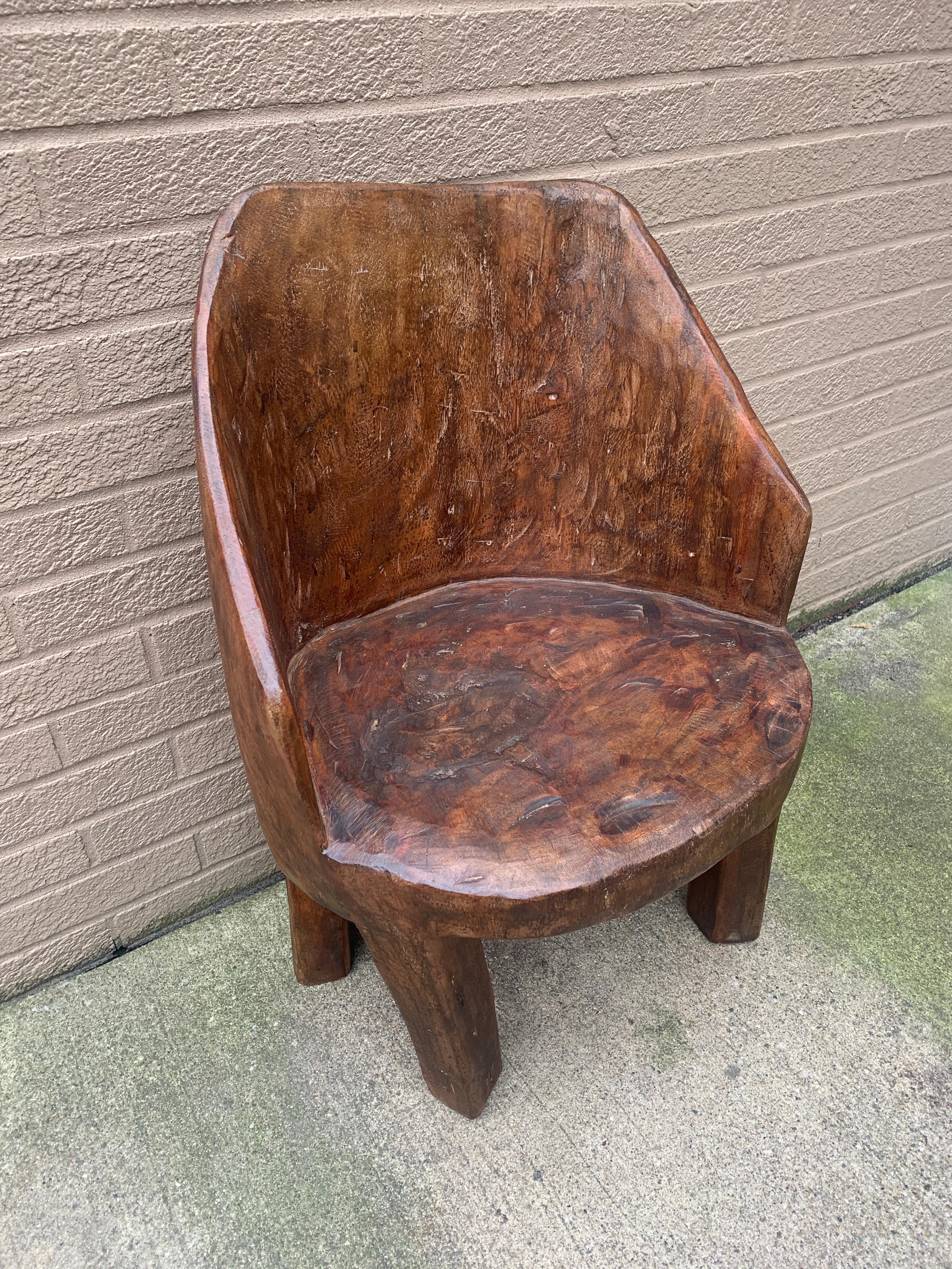 Antique Naga People's Hand -Carved Wooden Stump Chair, Early 20th Century For Sale 2