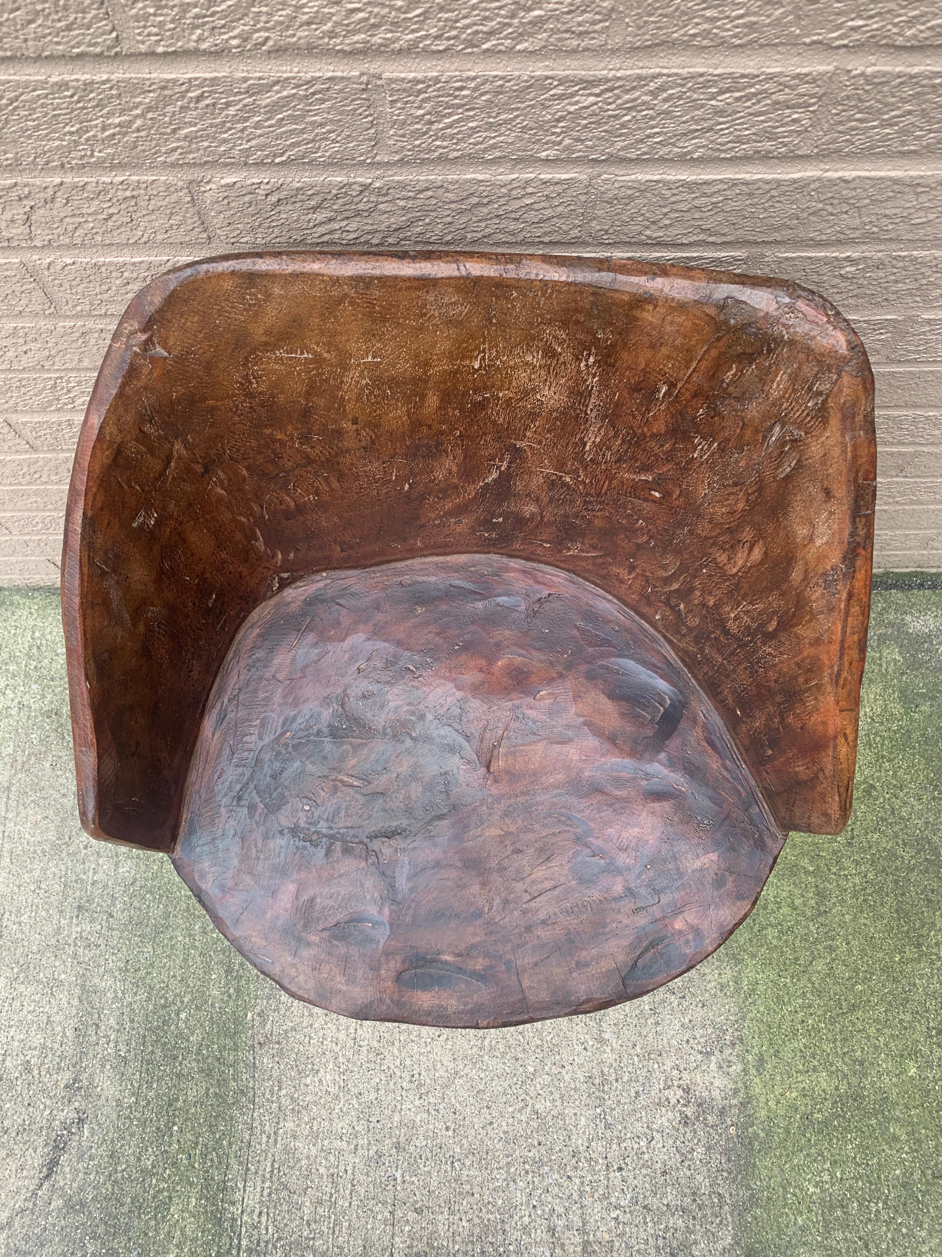 Antique Naga People's Hand -Carved Wooden Stump Chair, Early 20th Century For Sale 3