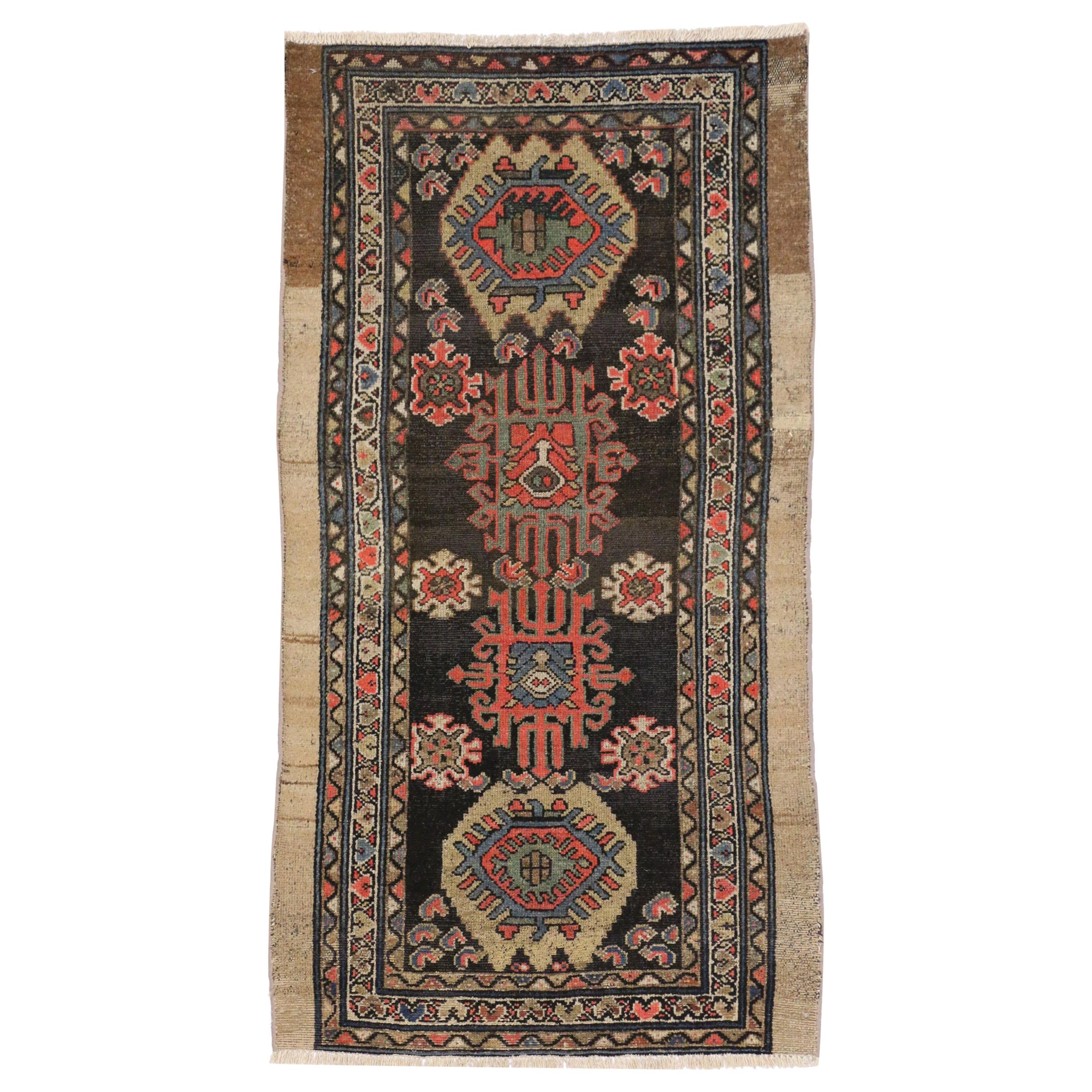 Antique Nahavand Hamadan Accent Rug with Tribal Style, Small Runner  For Sale