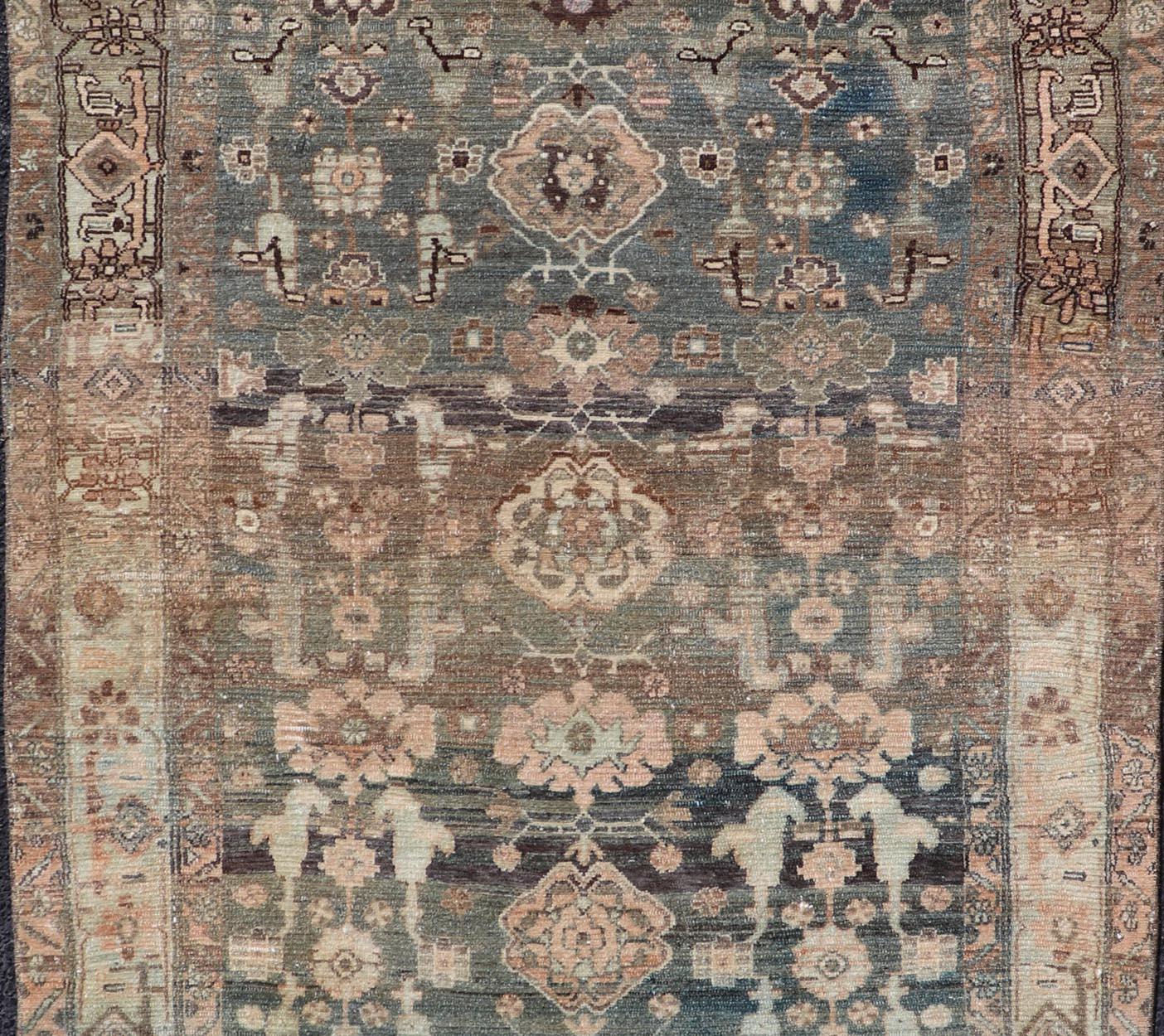 Persian Antique Nahavand Rug with All-Over Sub-Geometric Design in Muted Colors For Sale