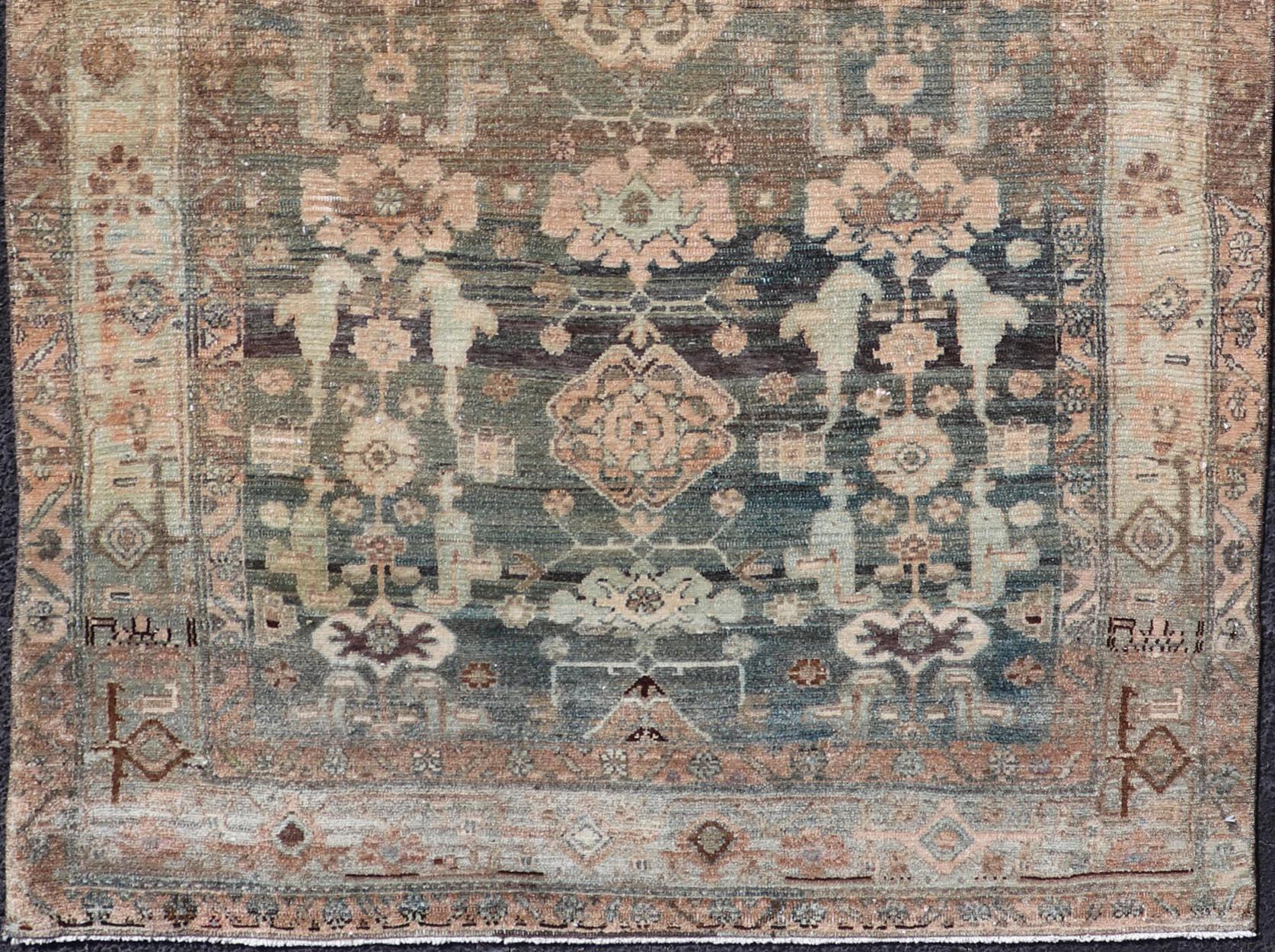 Hand-Knotted Antique Nahavand Rug with All-Over Sub-Geometric Design in Muted Colors For Sale