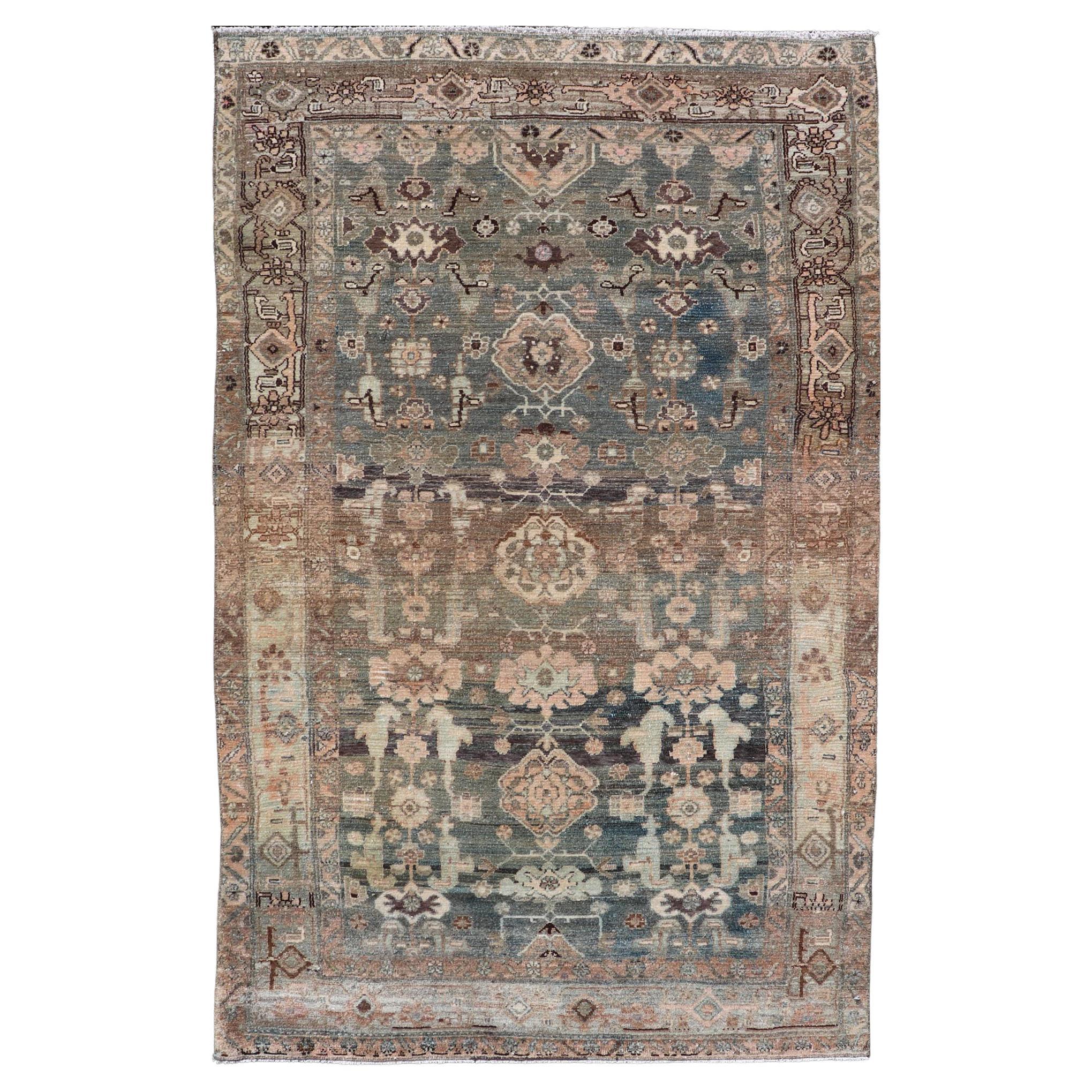 Antique Nahavand Rug with All-Over Sub-Geometric Design in Muted Colors For Sale