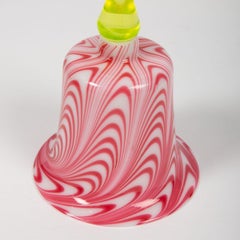 Antique Nailsea Colored Glass Bell Pink, White with Chartreuse Handle circa 1840