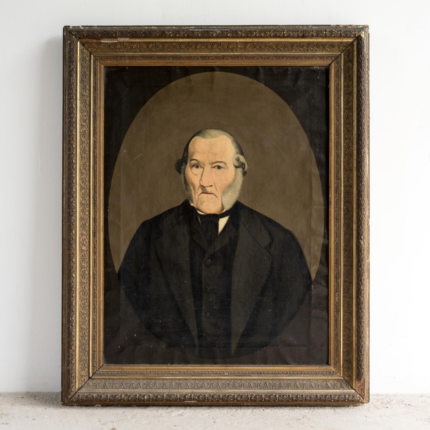 Hand-Painted Antique Naive Portrait Of A Cornish Gent, Original Oil On Canvas Painting 19th C For Sale