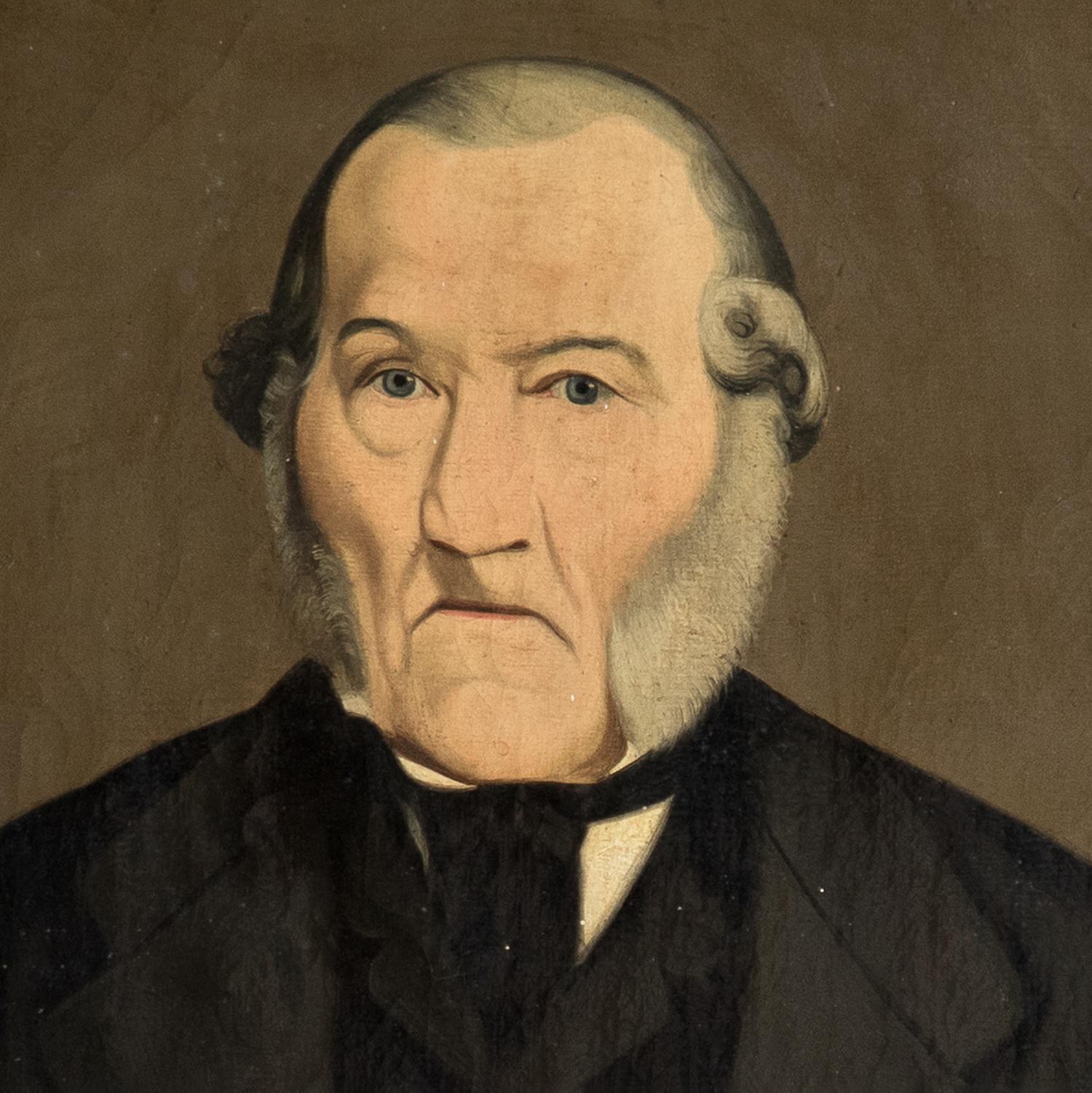 19th Century Antique Naive Portrait Of A Cornish Gent, Original Oil On Canvas Painting 19th C For Sale