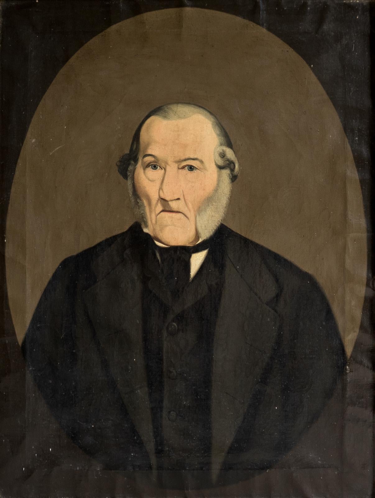 Antique Naive Portrait Of A Cornish Gent, Original Oil On Canvas Painting 19th C For Sale 1