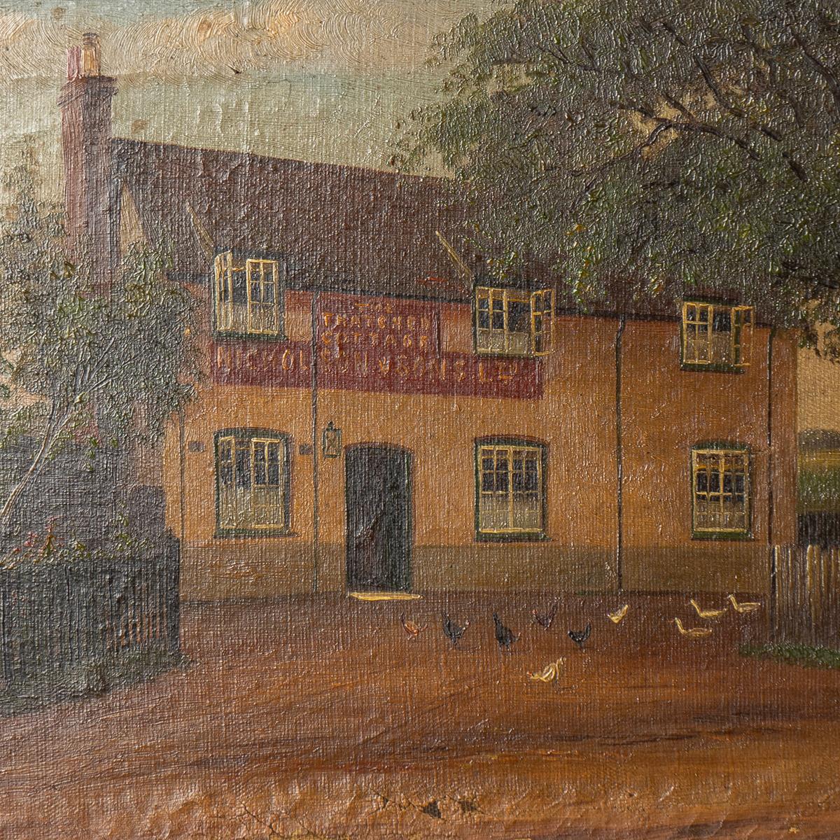 Painted Antique Naive Oil Depicting Berkshire Pub by Francis Vingoe, Early 20th Century For Sale