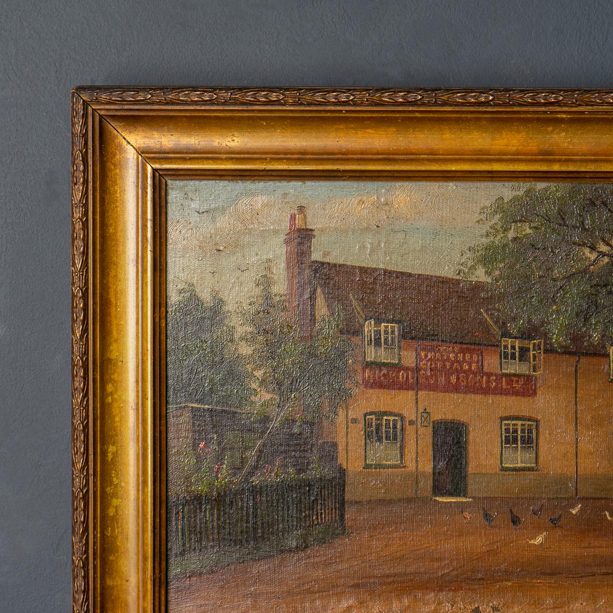 Toile Ancienne huile naïve représentant un pub du Berkshire par Francis Vingoe, début du 20e siècle en vente