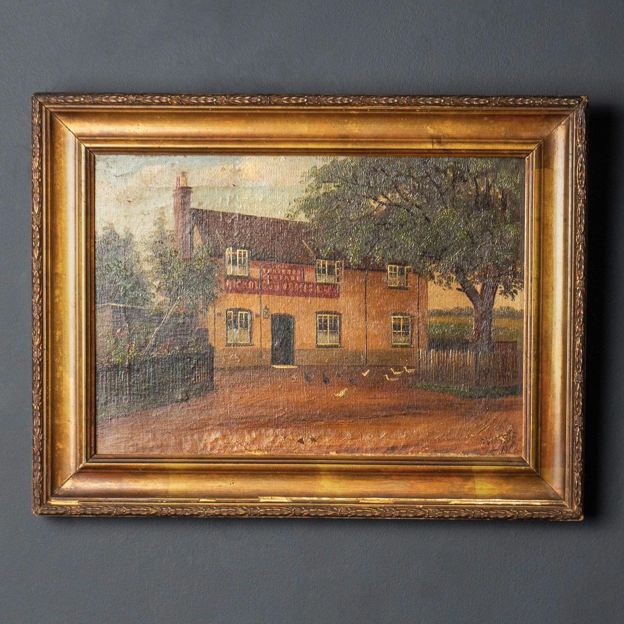 Antique Edwardian Original Oil on Canvas Folk Art Painting Depicting The Thatched Cottage, Maidenhead,

by Francis Vingoe (1879-1940)

Vingoe used to travel around door to door showing examples of his work and asking people if they would like him to