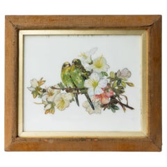 Antikes naives Porträt von Knospen (parakeet), Original Ölgemälde auf Porzellan