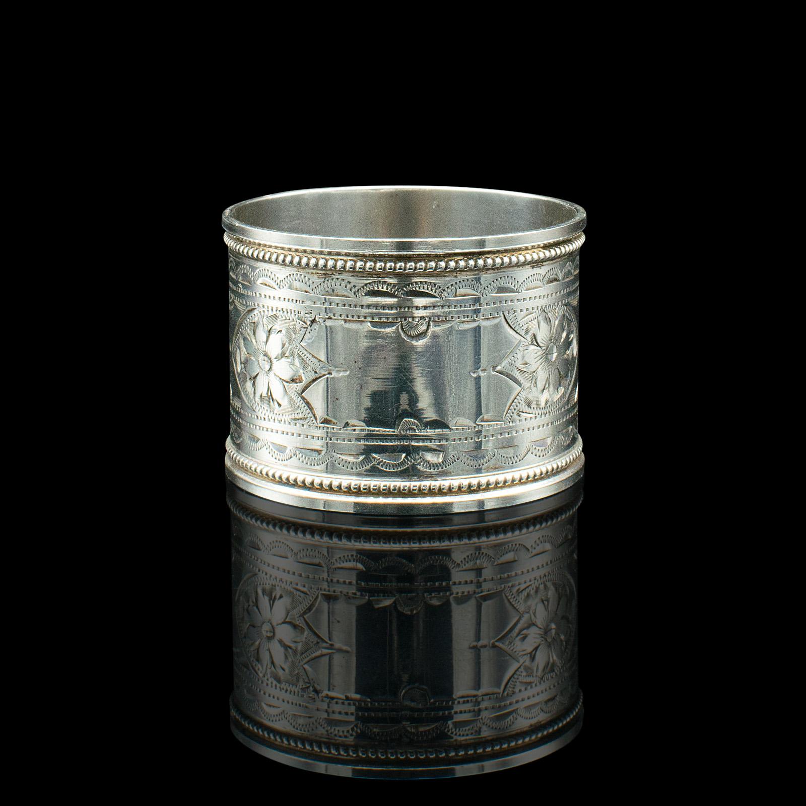 Mid-Century Modern Antique Napkin Ring, English Sterling Silver, Table Decor, Hallmarked, Date 1922 For Sale