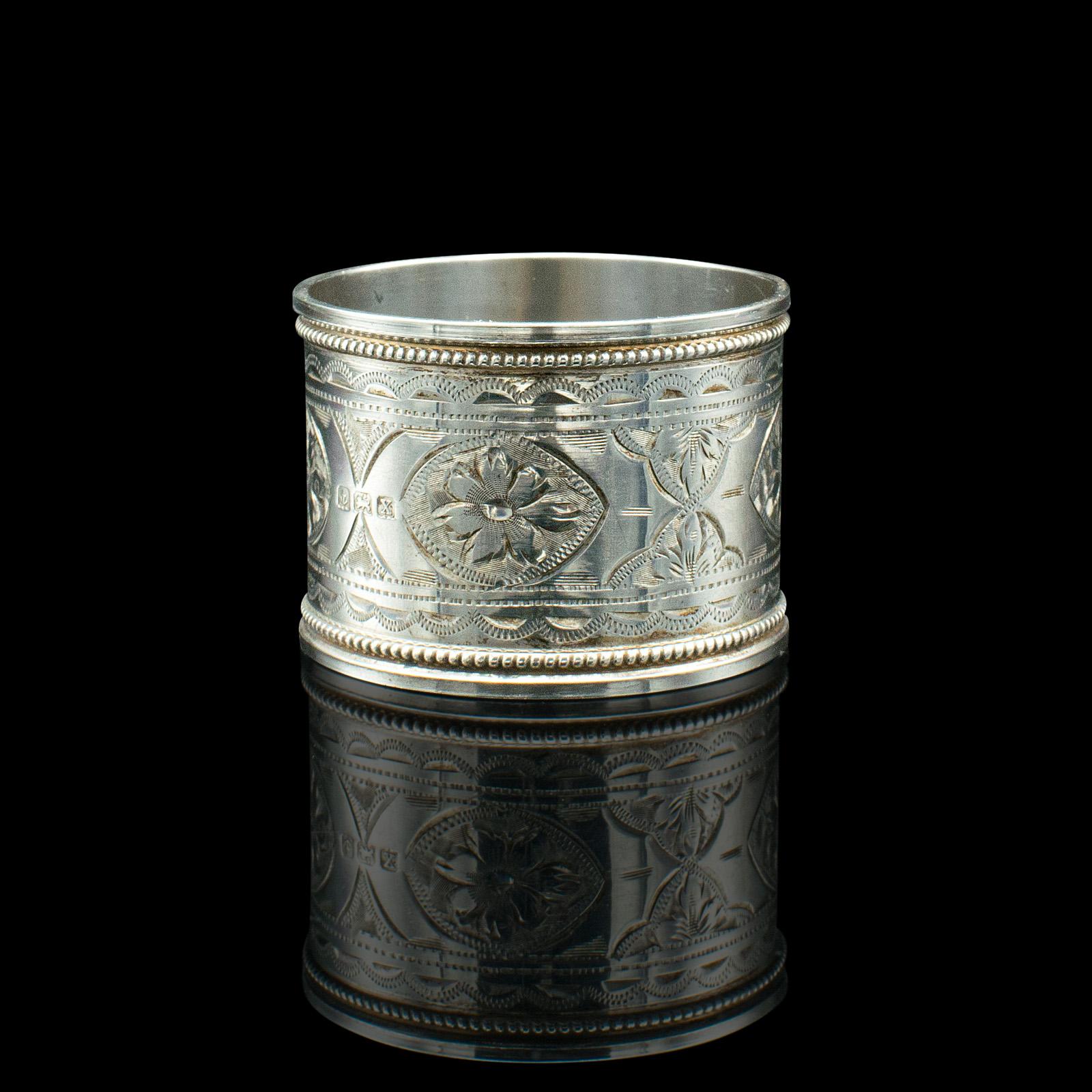 British Antique Napkin Ring, English Sterling Silver, Table Decor, Hallmarked, Date 1922 For Sale
