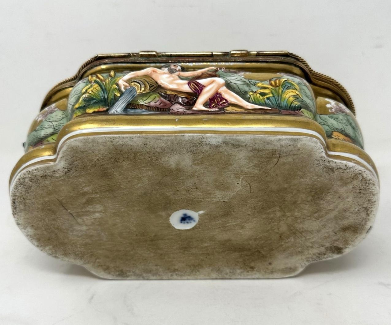 Ceramic Antique Naples Capodimonte Porcelain Gilt Mounted Jewlery Dresser or Trinket Box