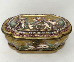Antique Naples Capodimonte Porcelaine Montée Boite à Bijoux ou Boîte à Pendentifs