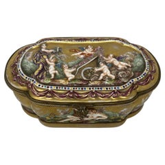 Antique Naples Capodimonte Porcelain Gilt Mounted Jewlery Dresser or Trinket Box