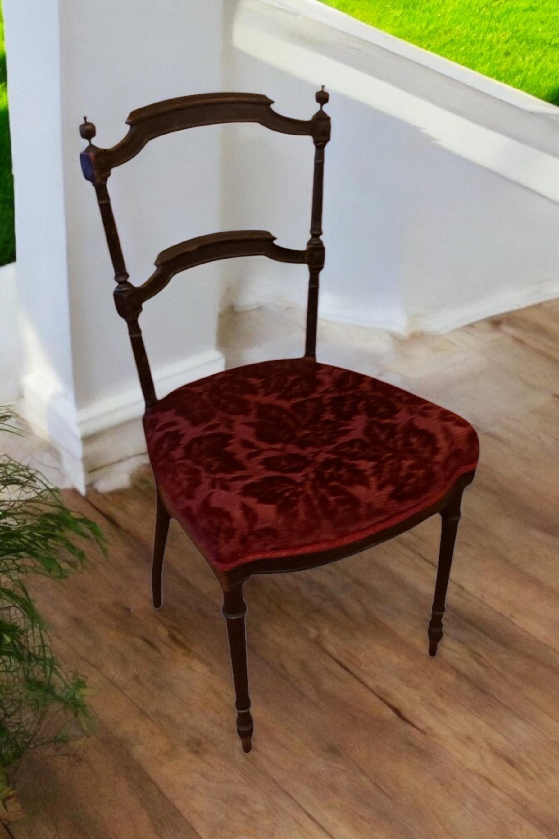 Chaise d'appoint Napolean III ancienne, tapisserie en velours rouge bordeaux en vente 5