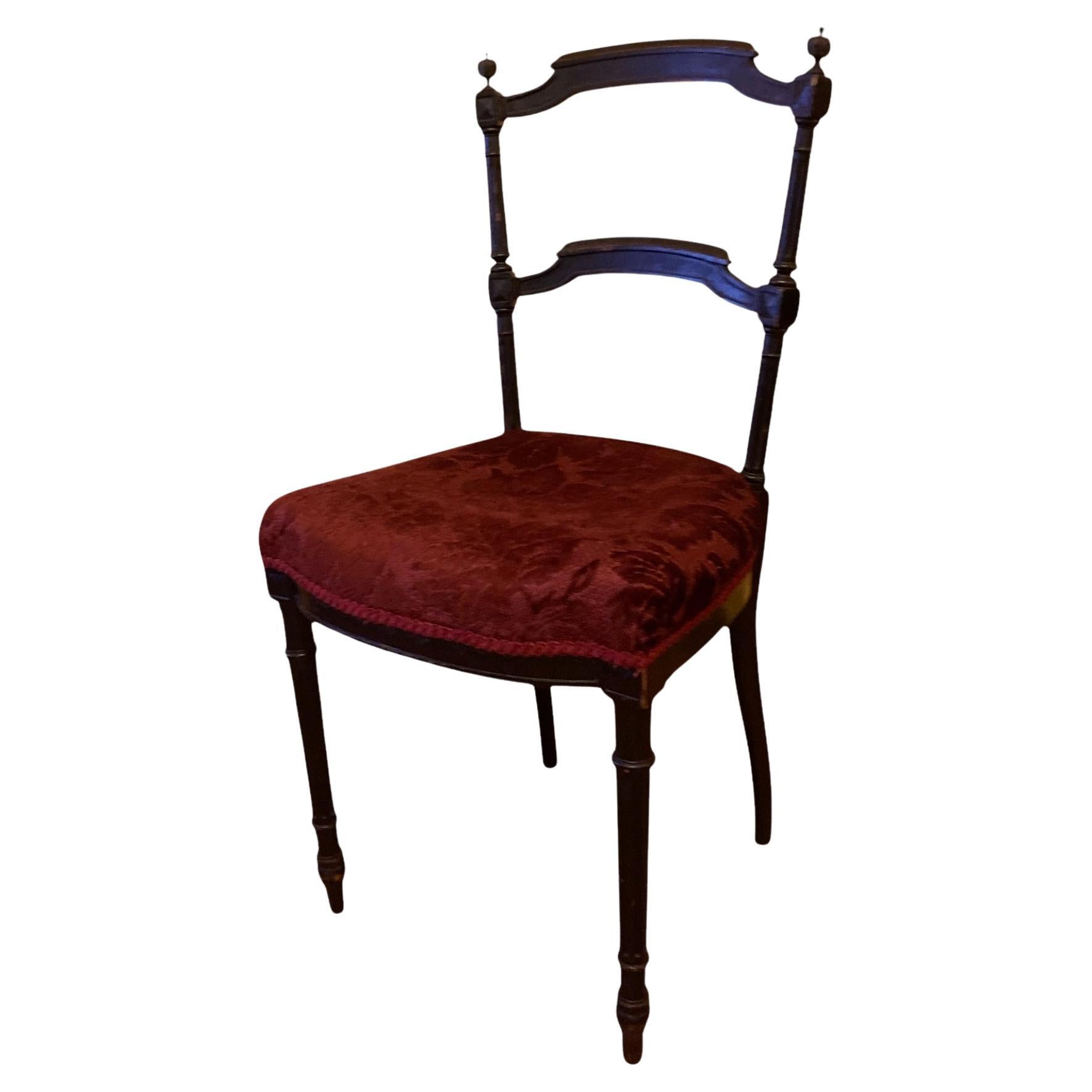 Silla auxiliar antigua Napoleón III, tapicería de terciopelo rojo Burgungy
