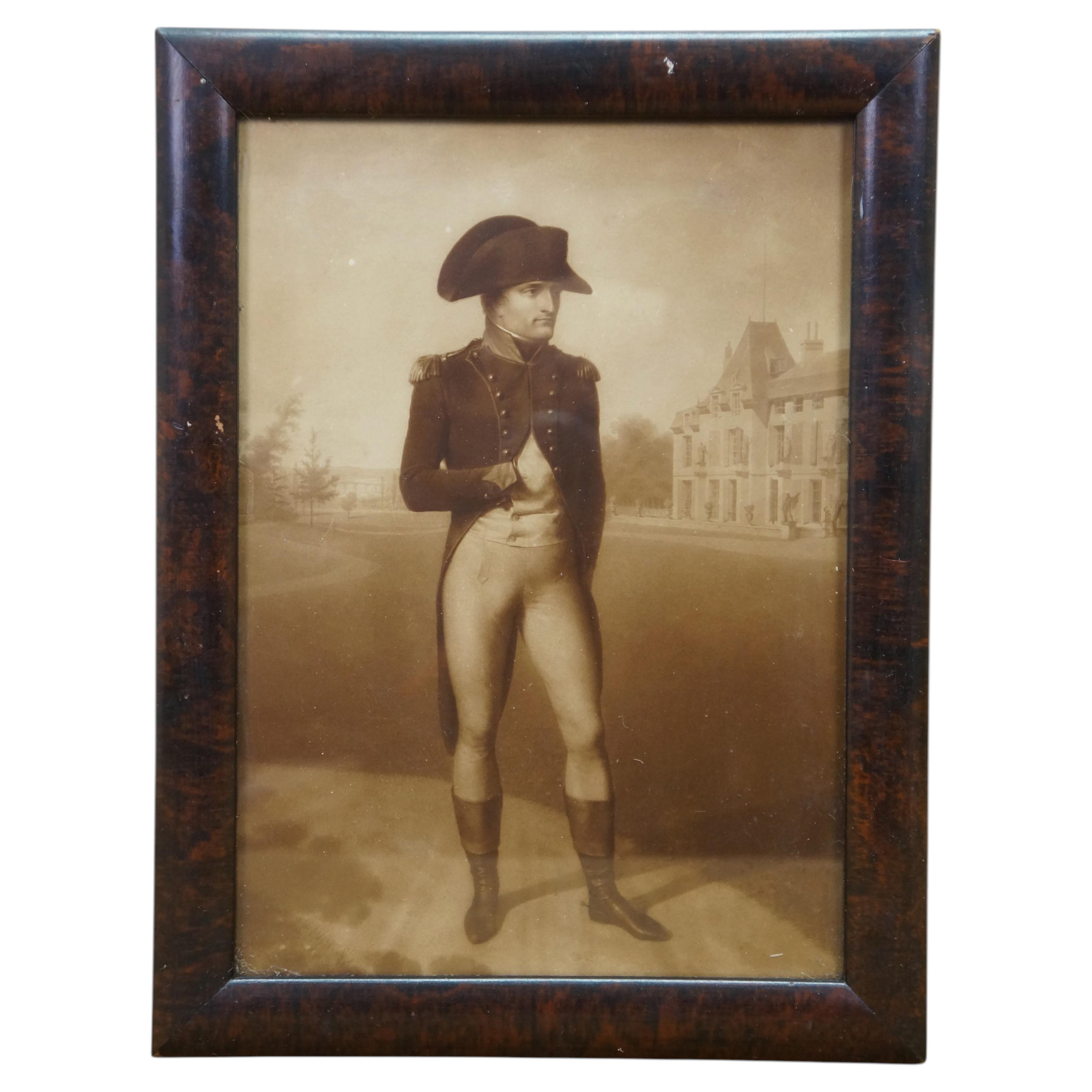 Antique Napoleon Bonaparte First Consul at Malmaison Print Burl Frame