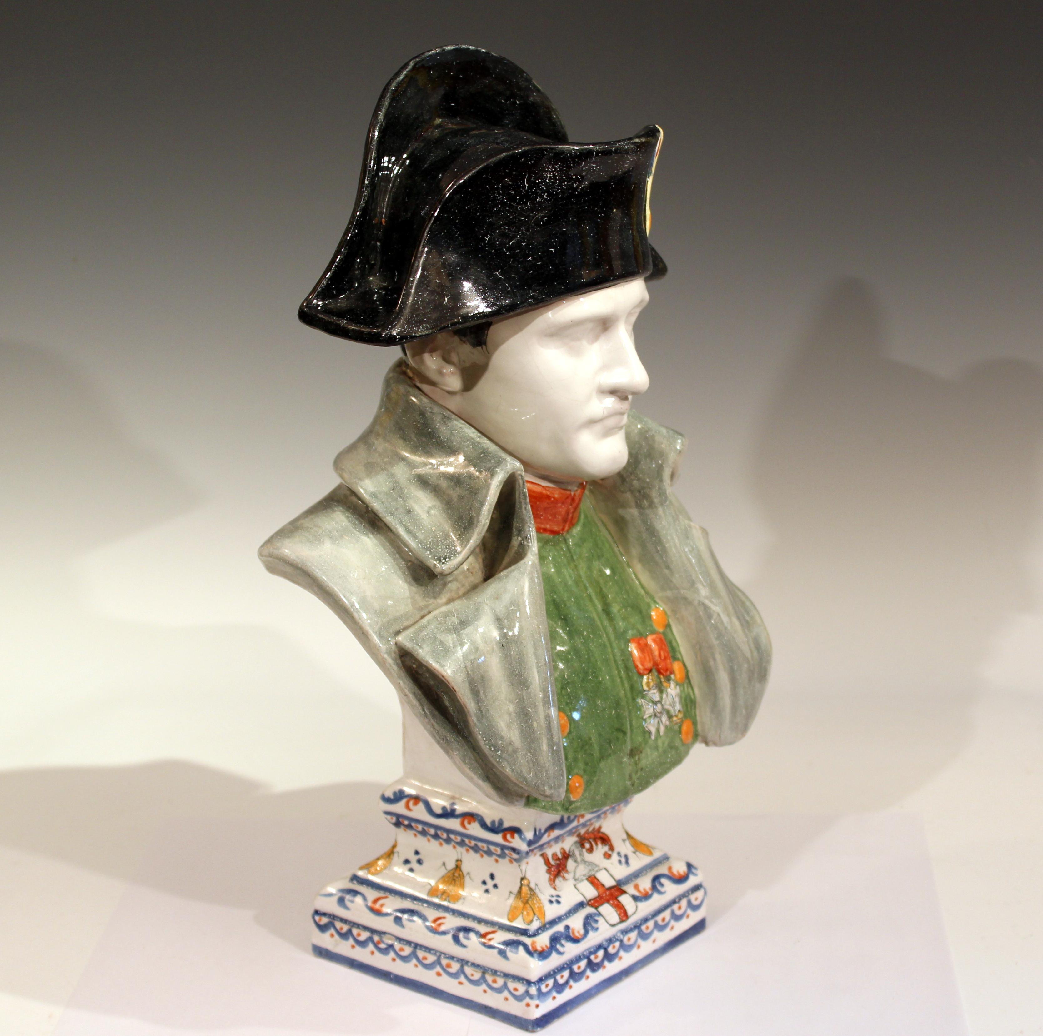 French Provincial Antique Napoleon Bust French Faience Pottery Alcide Chaumeil CA Bonaparte Figure
