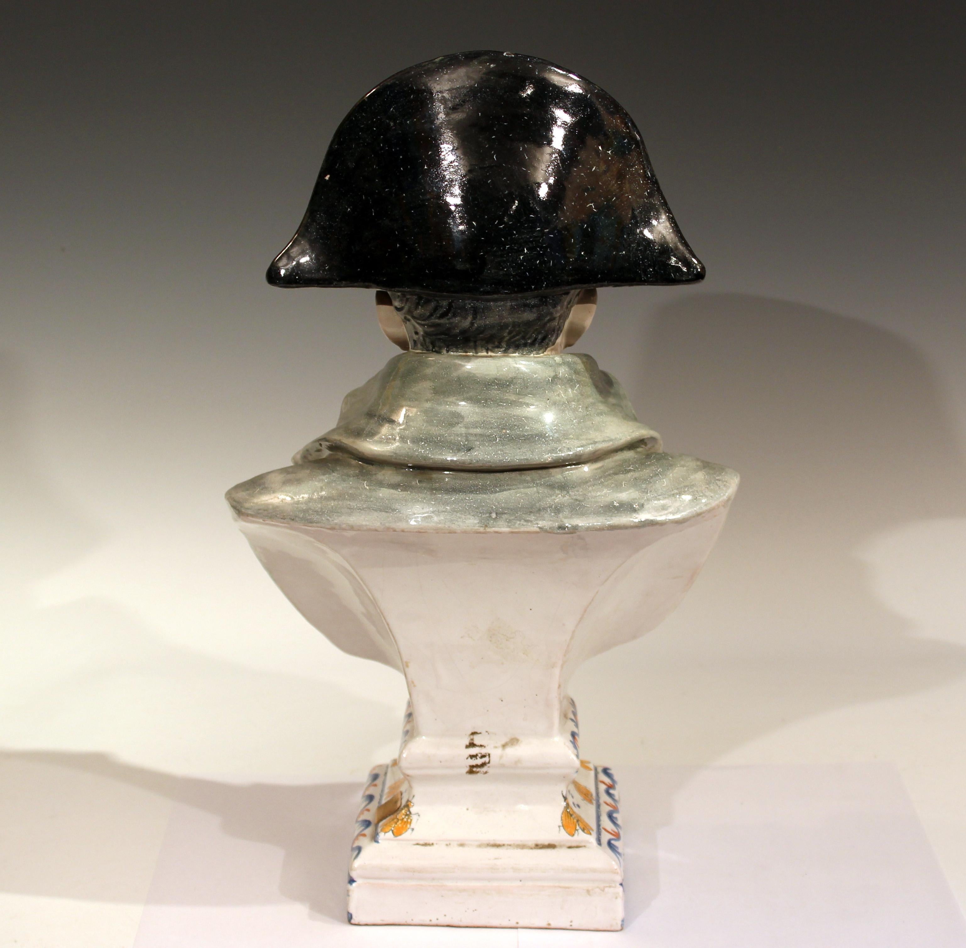 Enameled Antique Napoleon Bust French Faience Pottery Alcide Chaumeil CA Bonaparte Figure