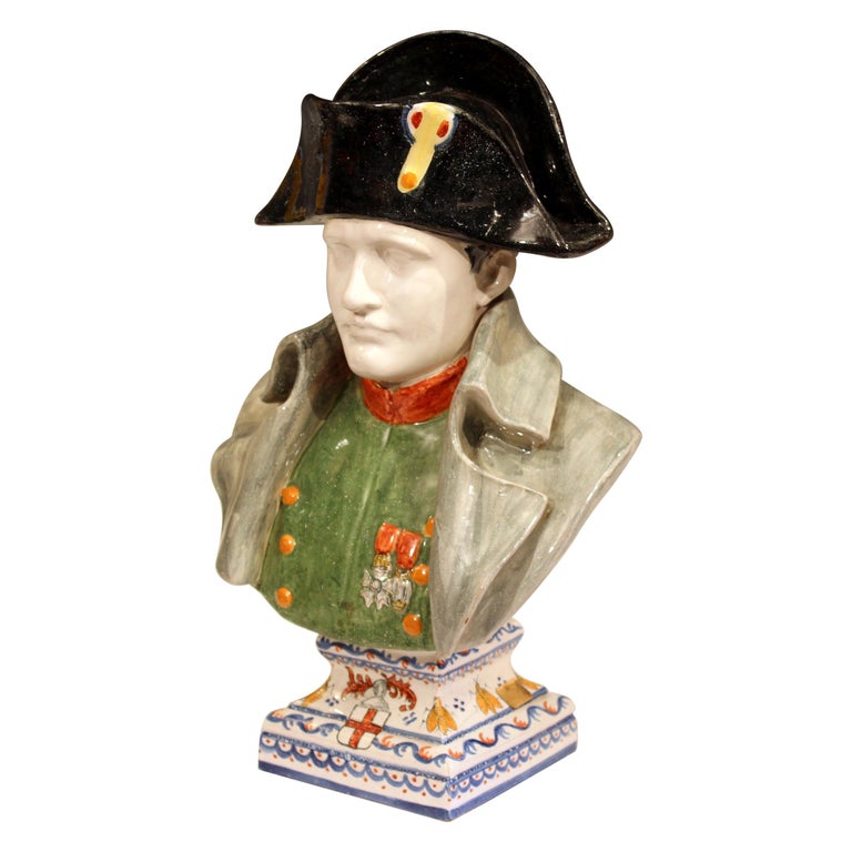 Antique Napoleon Bust French Faience Pottery Alcide Chaumeil CA
