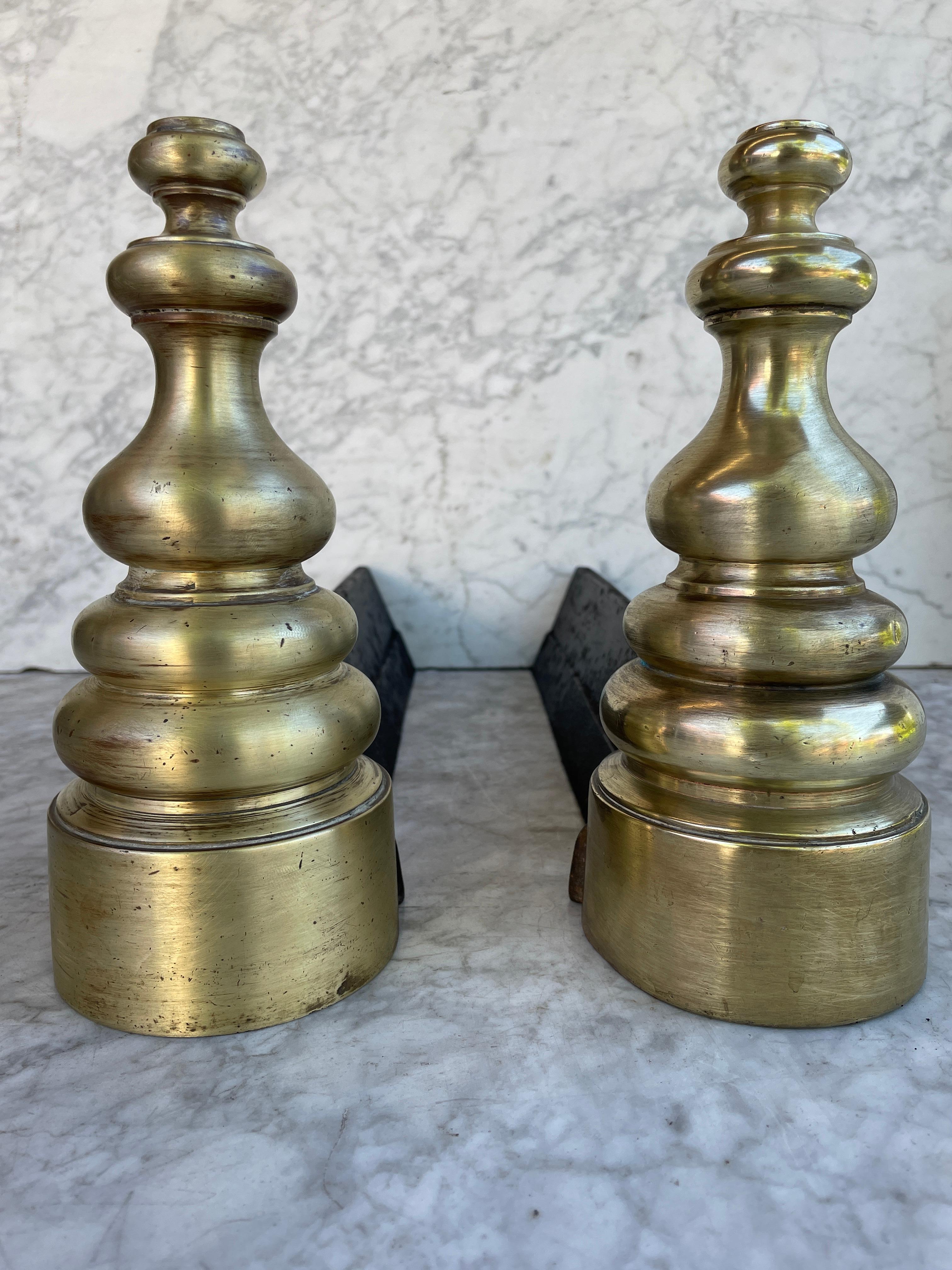French Napoleon III andirons made of brass and cast iron. The andirons are in a good condition.