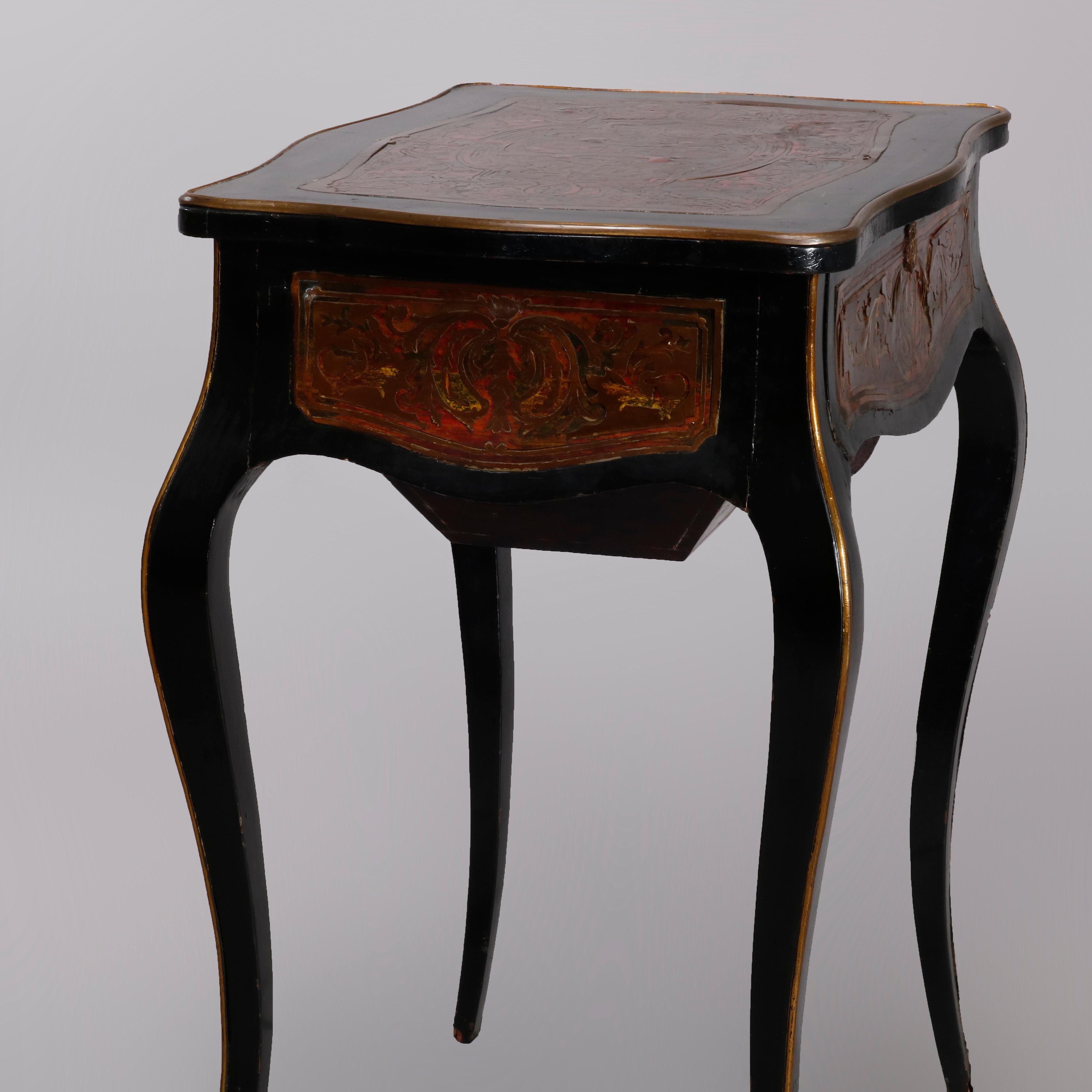 Antique Napoleon III Boulle and Tortoise Shell Ebonized Sewing Stand, circa 1870 4