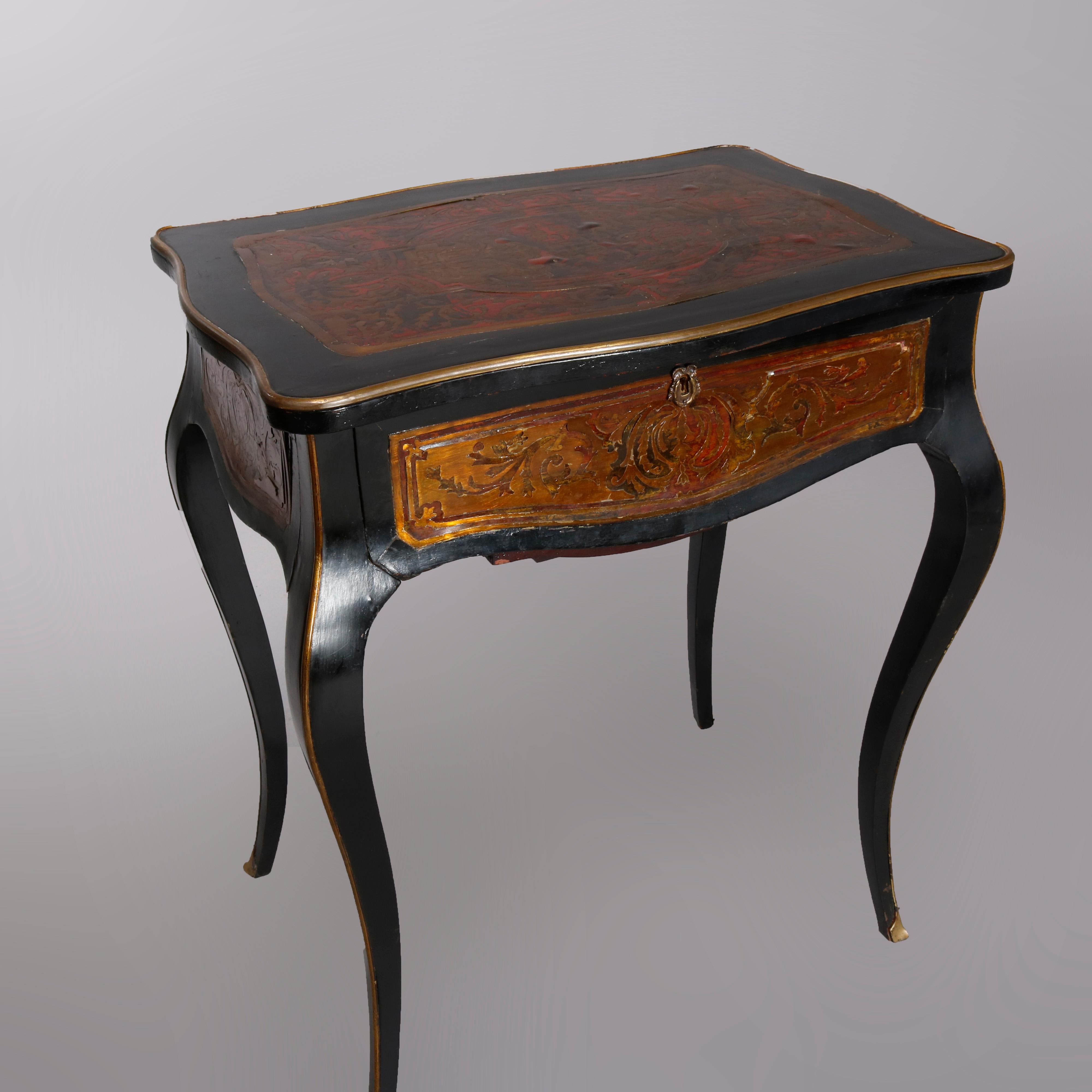 Antique Napoleon III Boulle and Tortoise Shell Ebonized Sewing Stand, circa 1870 5
