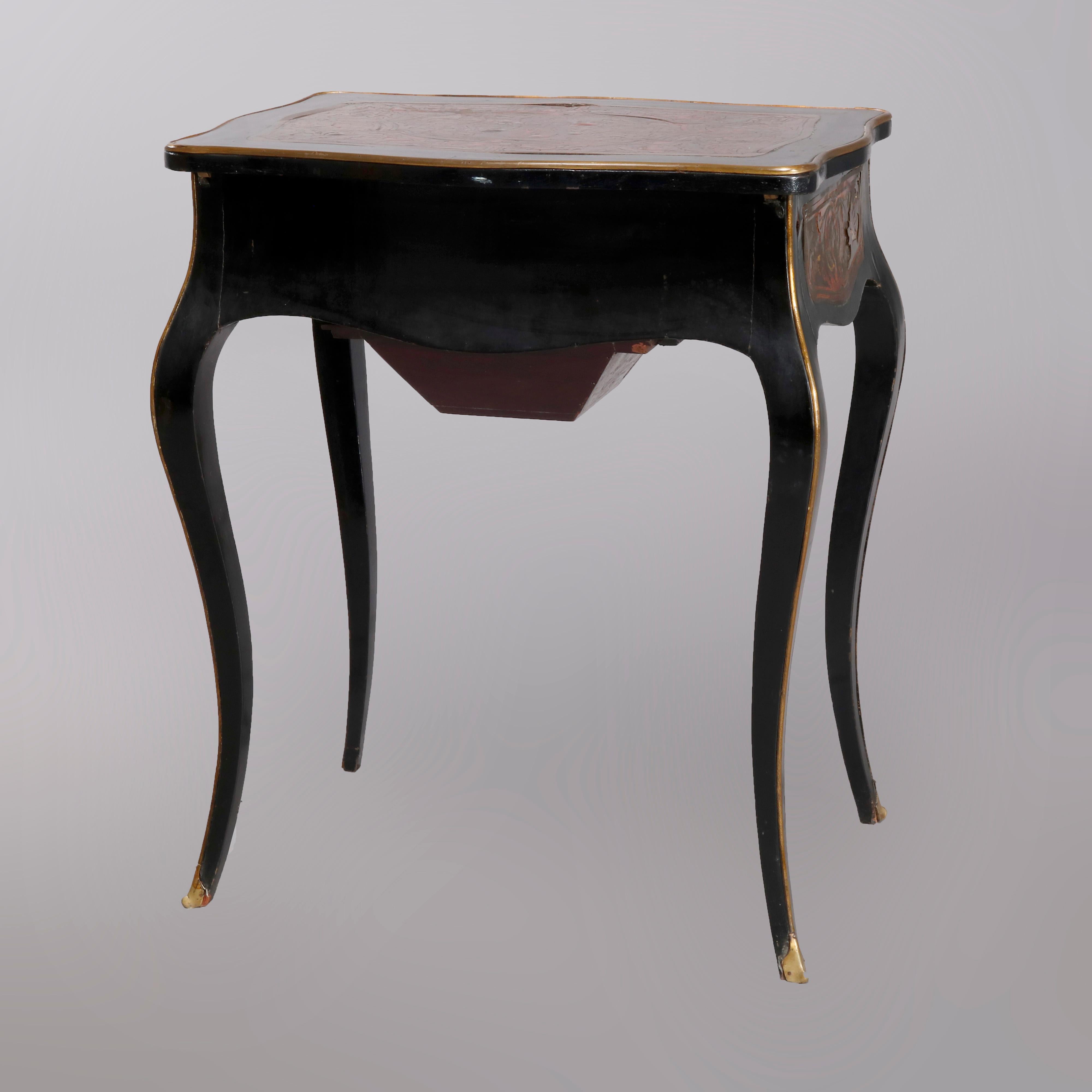 French Antique Napoleon III Boulle and Tortoise Shell Ebonized Sewing Stand, circa 1870