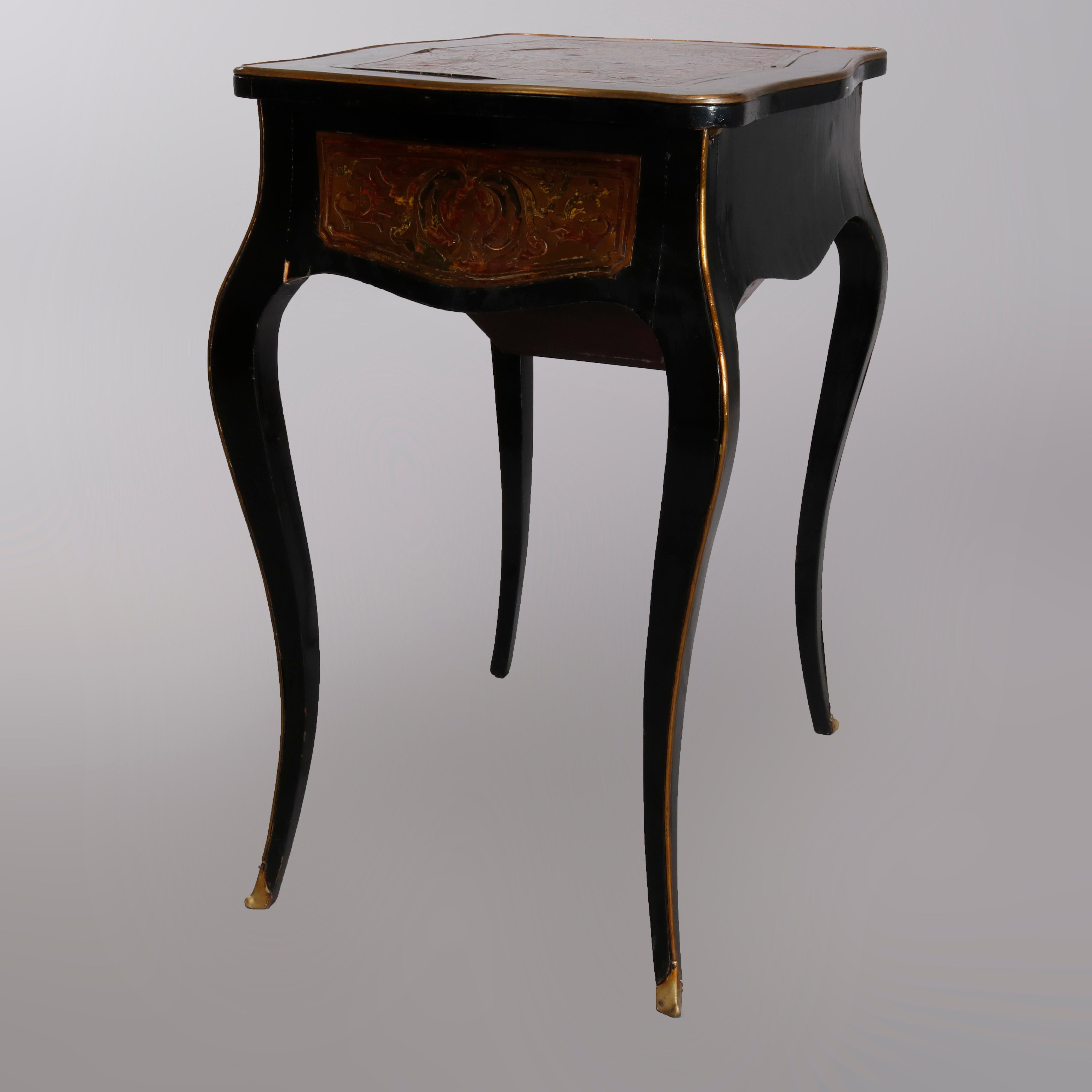 Antique Napoleon III Boulle and Tortoise Shell Ebonized Sewing Stand, circa 1870 In Good Condition In Big Flats, NY