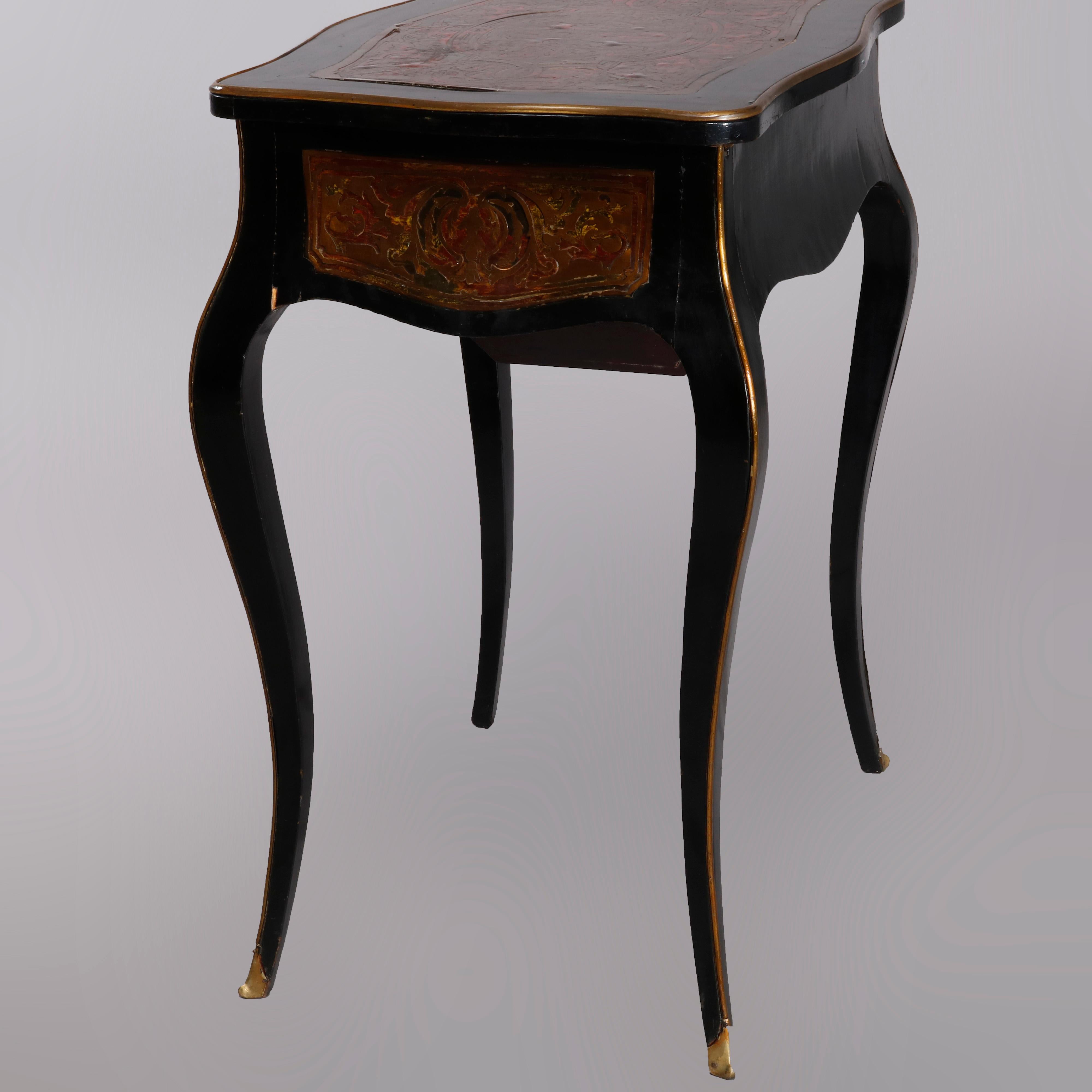 19th Century Antique Napoleon III Boulle and Tortoise Shell Ebonized Sewing Stand, circa 1870