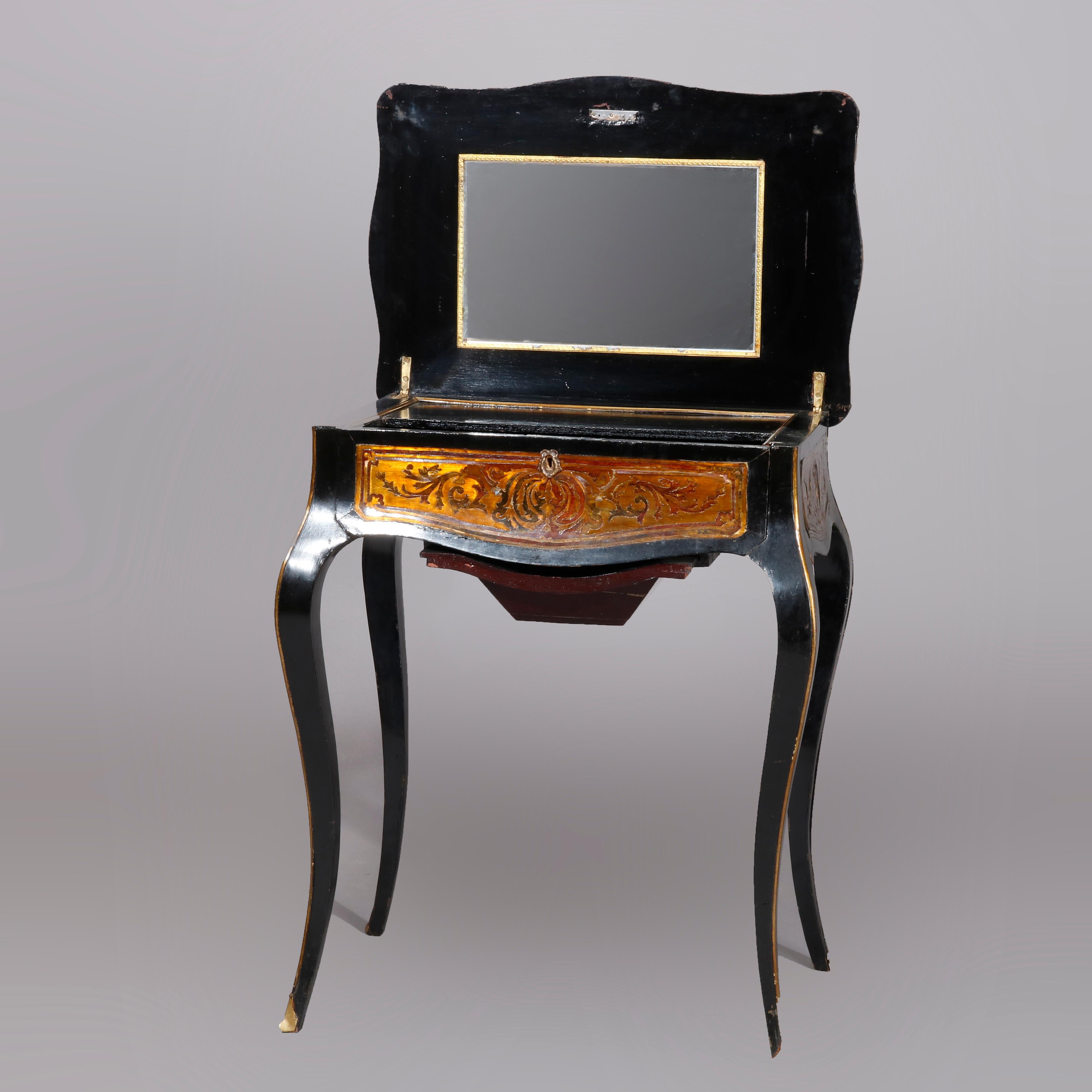 Bronze Antique Napoleon III Boulle and Tortoise Shell Ebonized Sewing Stand, circa 1870