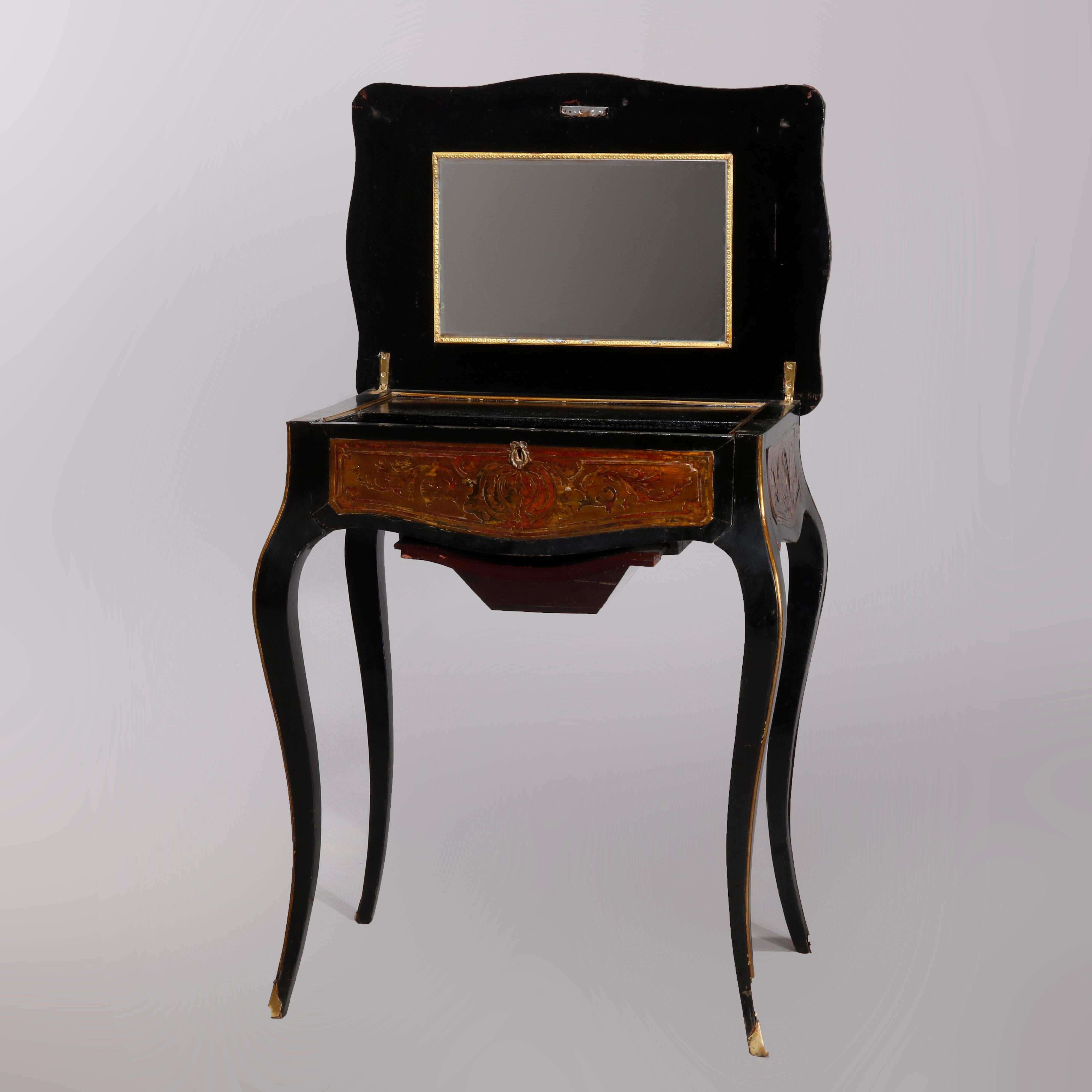 Antique Napoleon III Boulle and Tortoise Shell Ebonized Sewing Stand, circa 1870 1