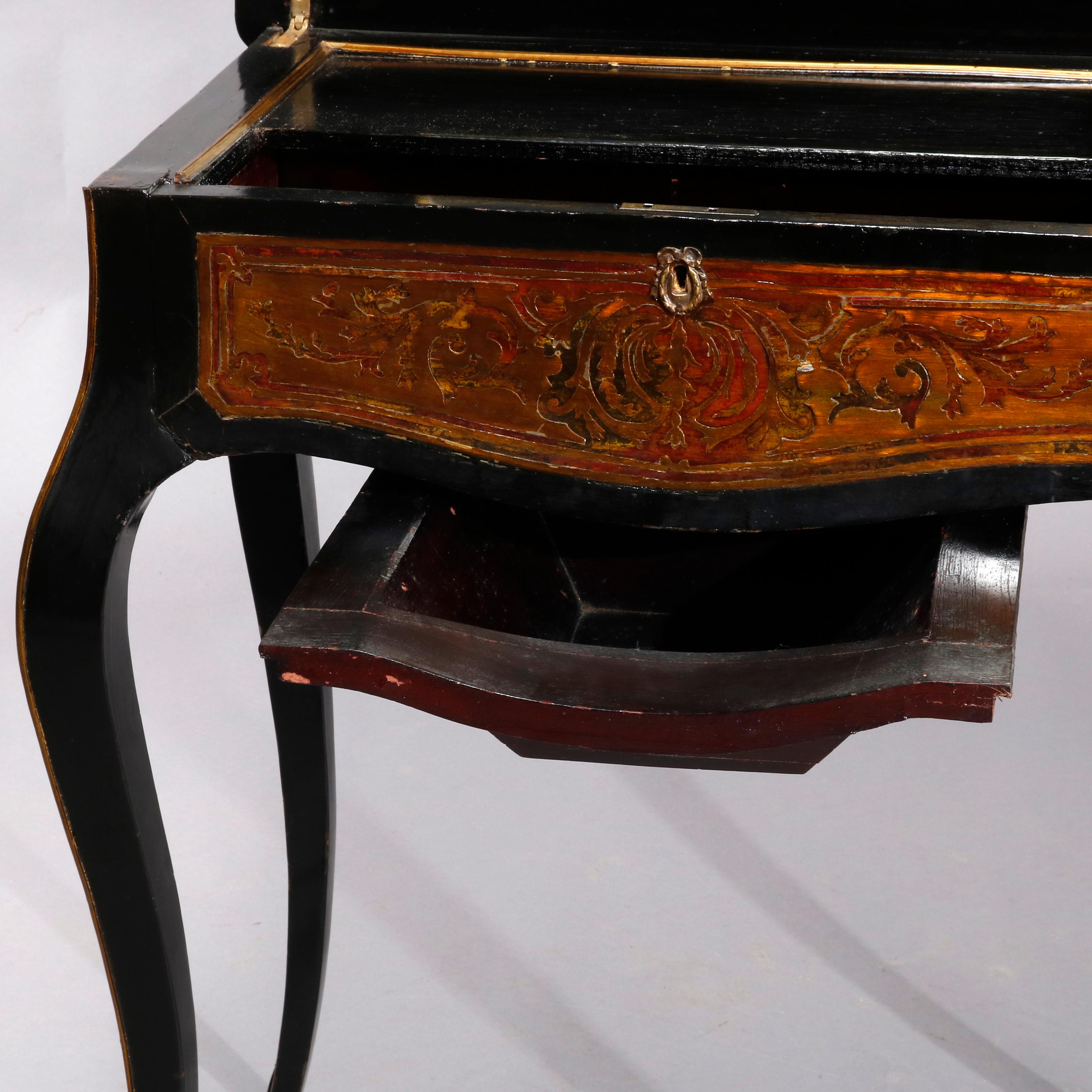 Antique Napoleon III Boulle and Tortoise Shell Ebonized Sewing Stand, circa 1870 2